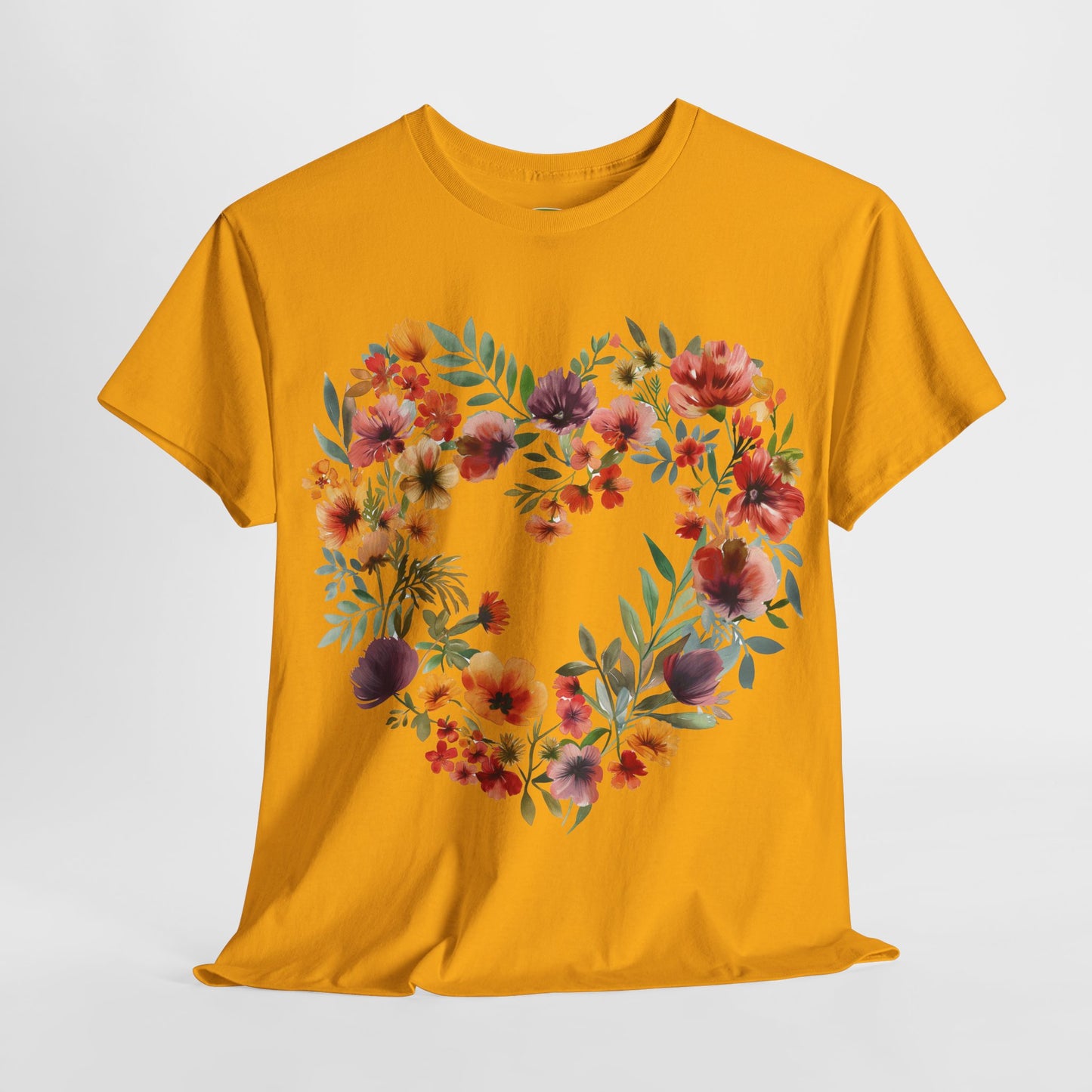 Women's Heavy Cotton Tee - Floral Heart Unisex T-Shirt