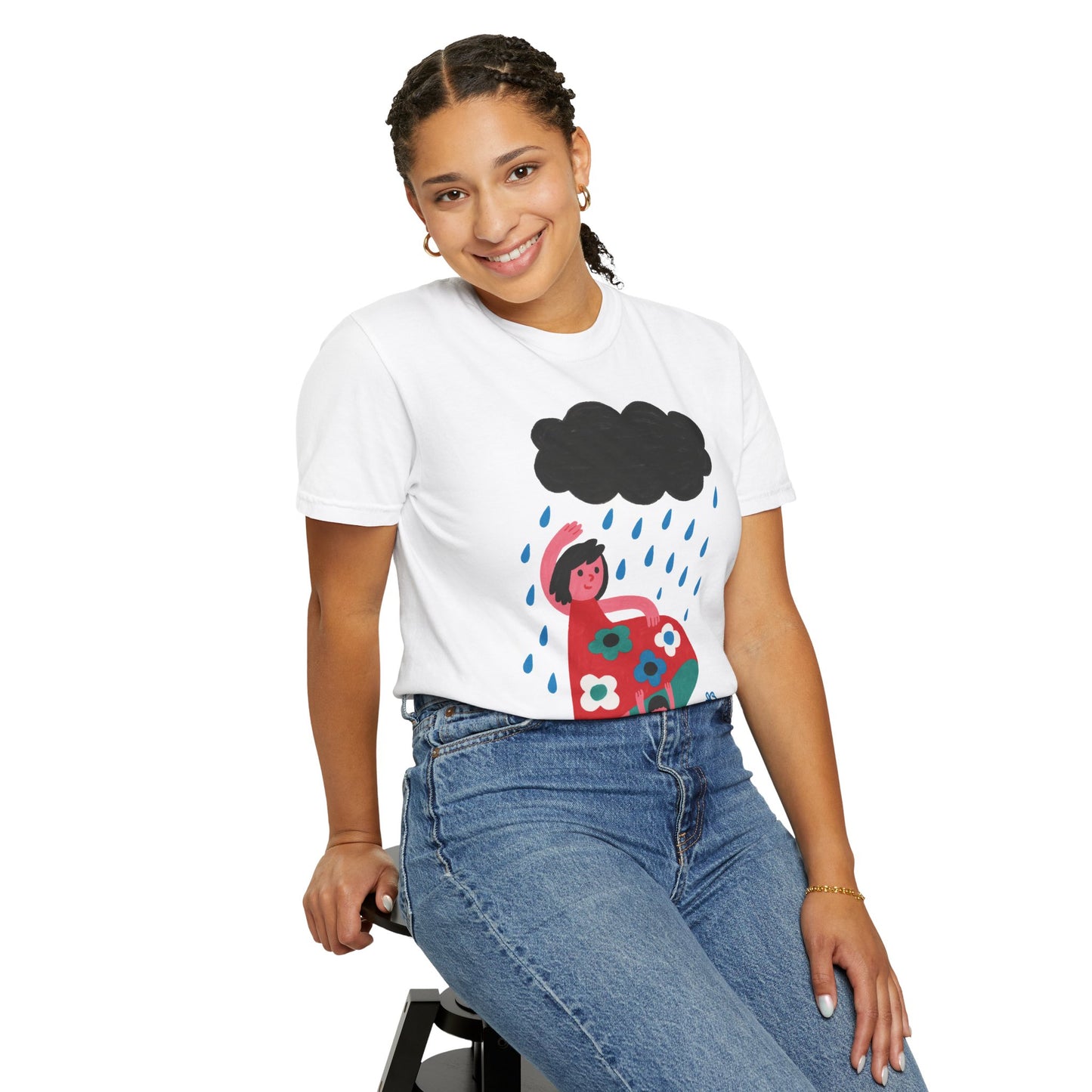 Colorful Rainy Day Unisex T-Shirt - Whimsical Design Featuring Flowers & Clouds - Mother's day Gift - Birthday Gift