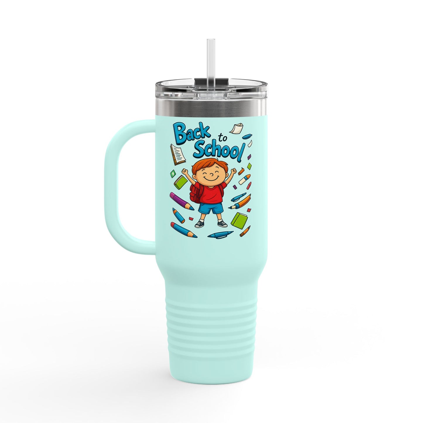 Back to School Insulated Travel Mug, 40oz - Colorful Design for Kids