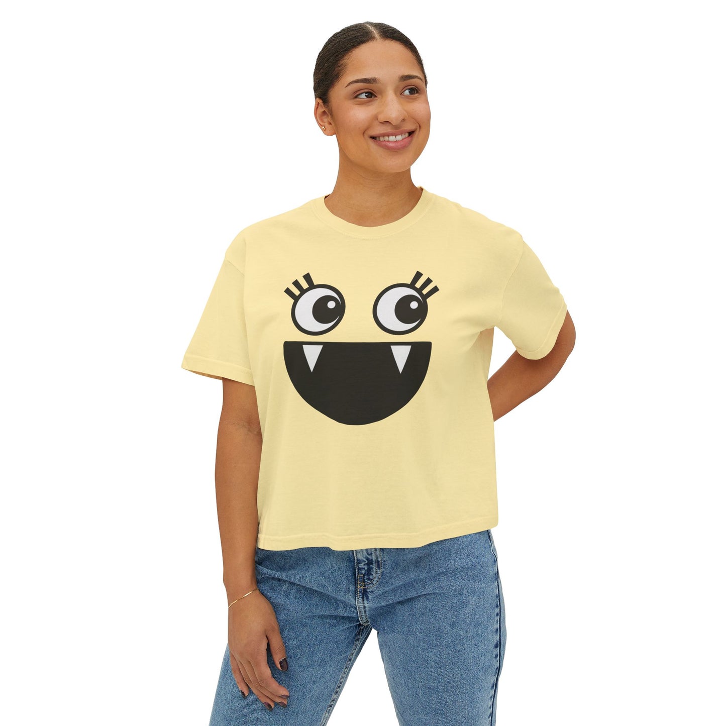 Cute Monster Women's Boxy Tee - Playful Graphic T-Shirt for Fun Style