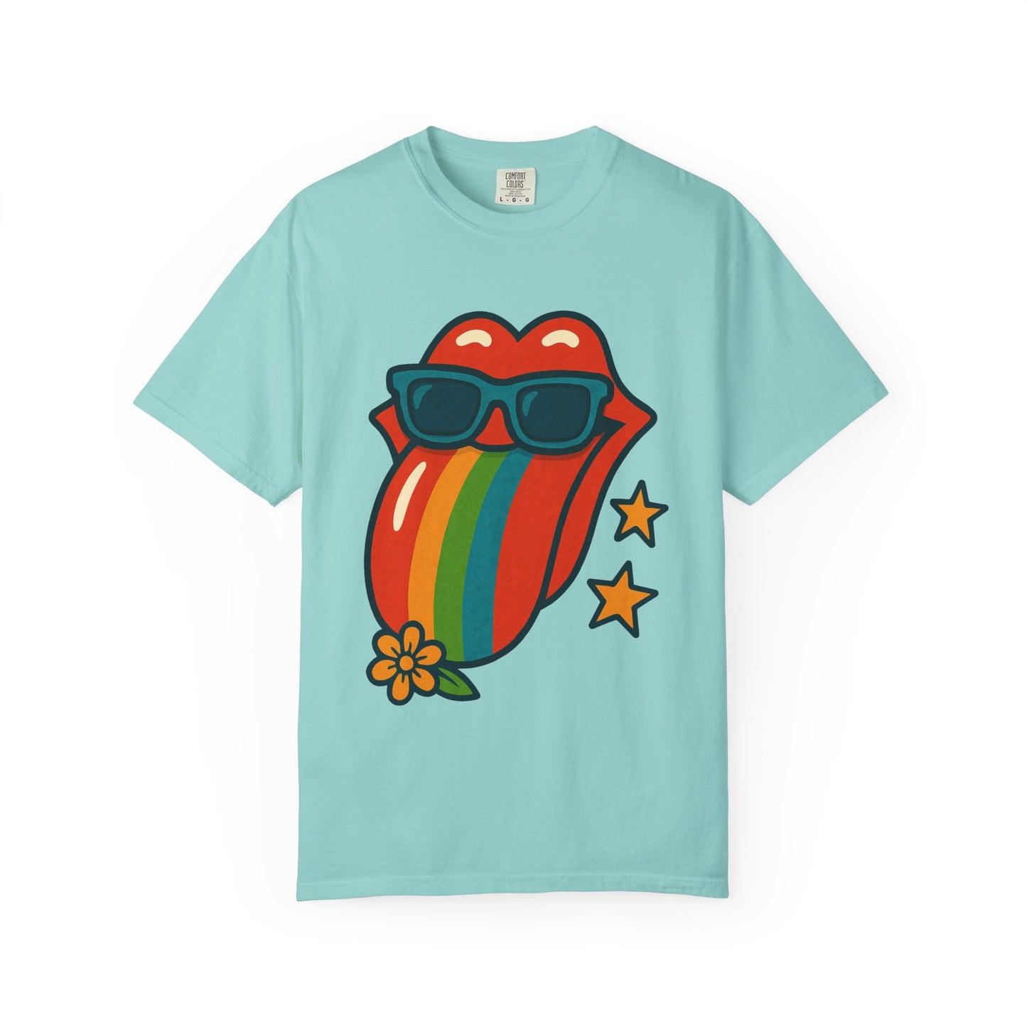 Colorful Retro T-Shirt with Rainbow Tongue Design, Vintage Rock Tee, Unisex Graphic Top, Music Lover Gift, Festival Wear