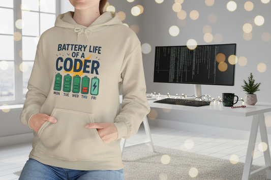 Battery Life of a Coder Hoodie, Programmer Gift, Coding Apparel, Techie Fashion