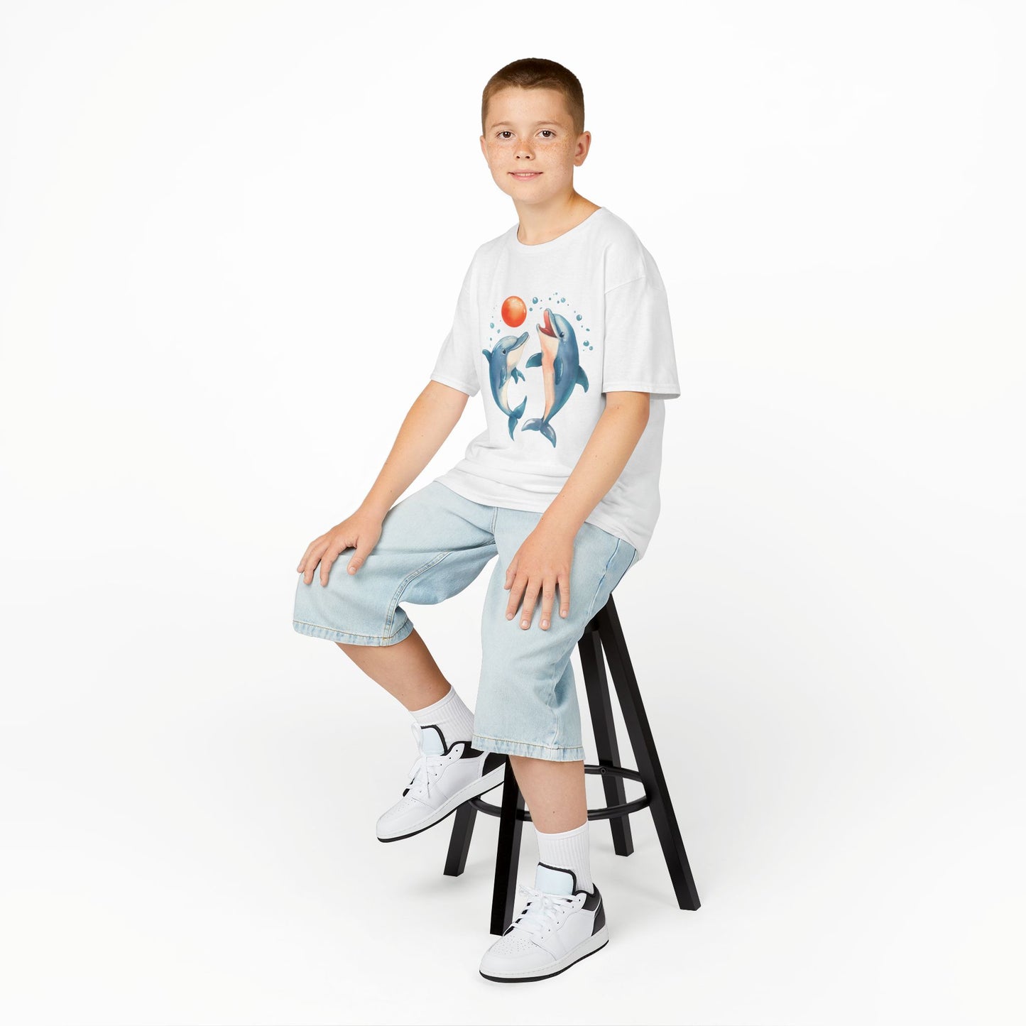 Playful Dolphins design Youth T-shirt- Unisex Youth Heavy Cotton™ Tee