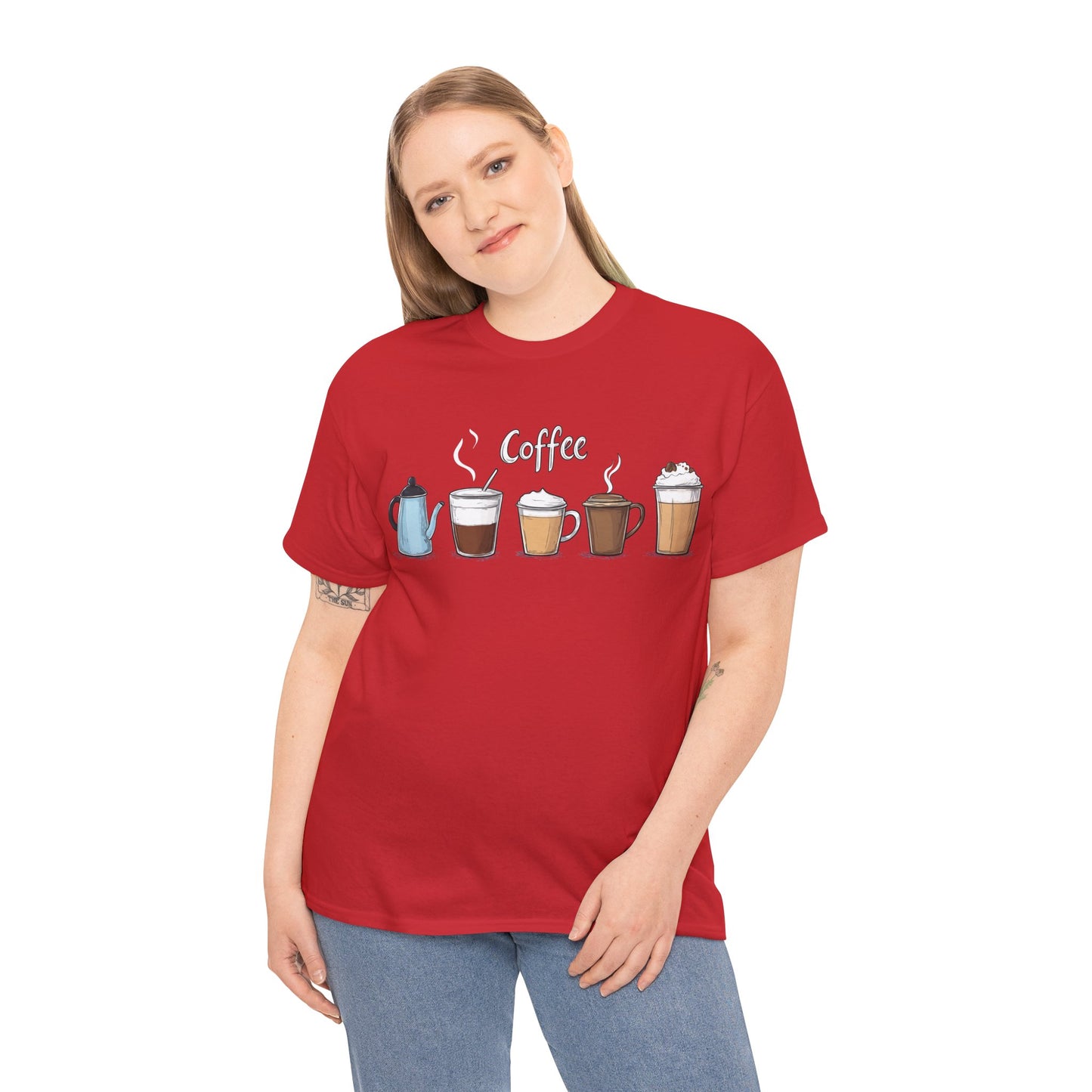 Coffee Cup Pattern Unisex Heavy Cotton Tee - Brewed Patterns Unisex Heavy Cotton Tee