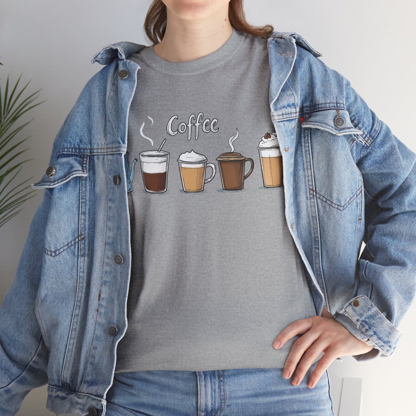 Coffee Cup Pattern Unisex Heavy Cotton Tee - Brewed Patterns Unisex Heavy Cotton Tee