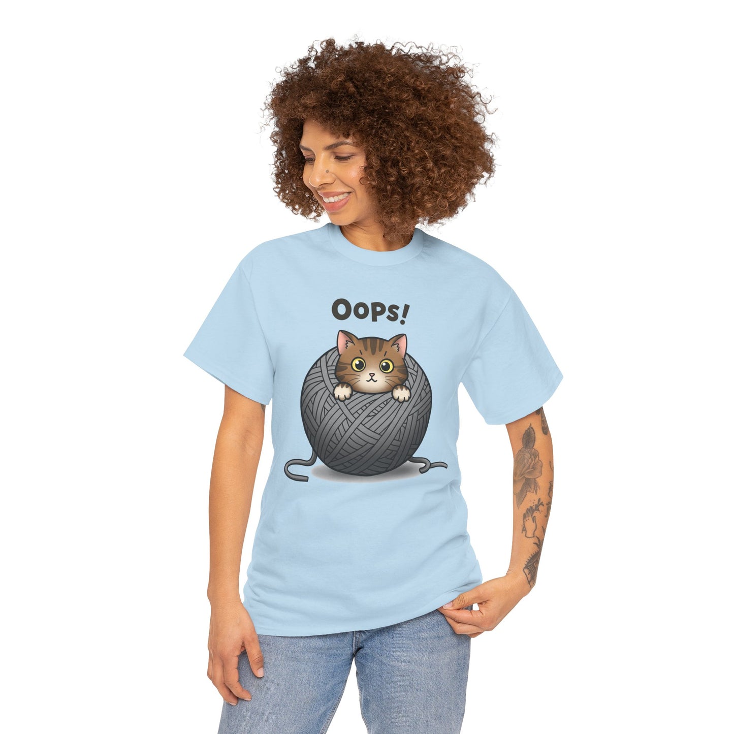 Cotton Tee with Cute Cat Design - 'Oops!' Humor for Cat Lovers