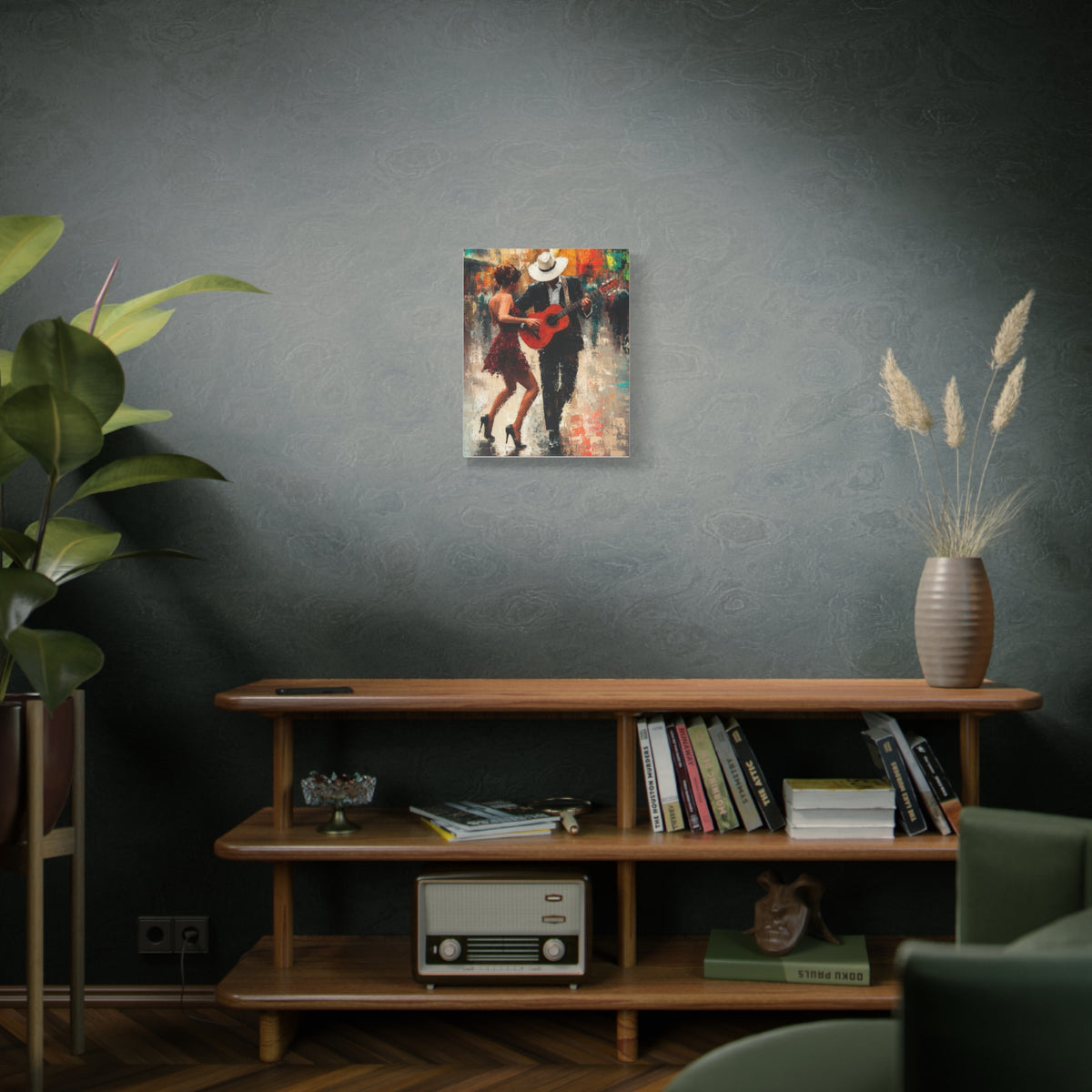 Intimate embrace wall art for master bedroom. Warm neutral love painting for a restful bedroom sanctuary.