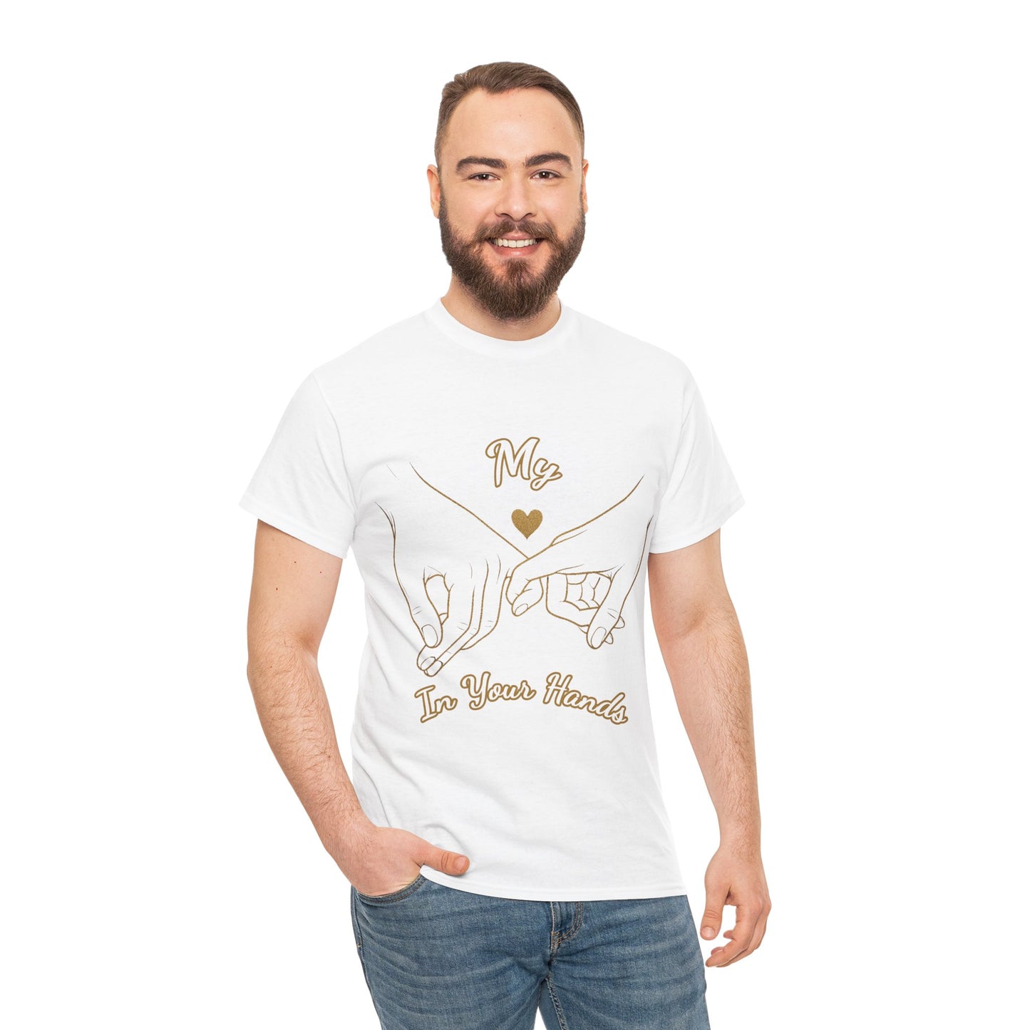 Cute Couples Unisex Heavy Cotton Tee - 'My Heart in Your Hands' design T-shirt