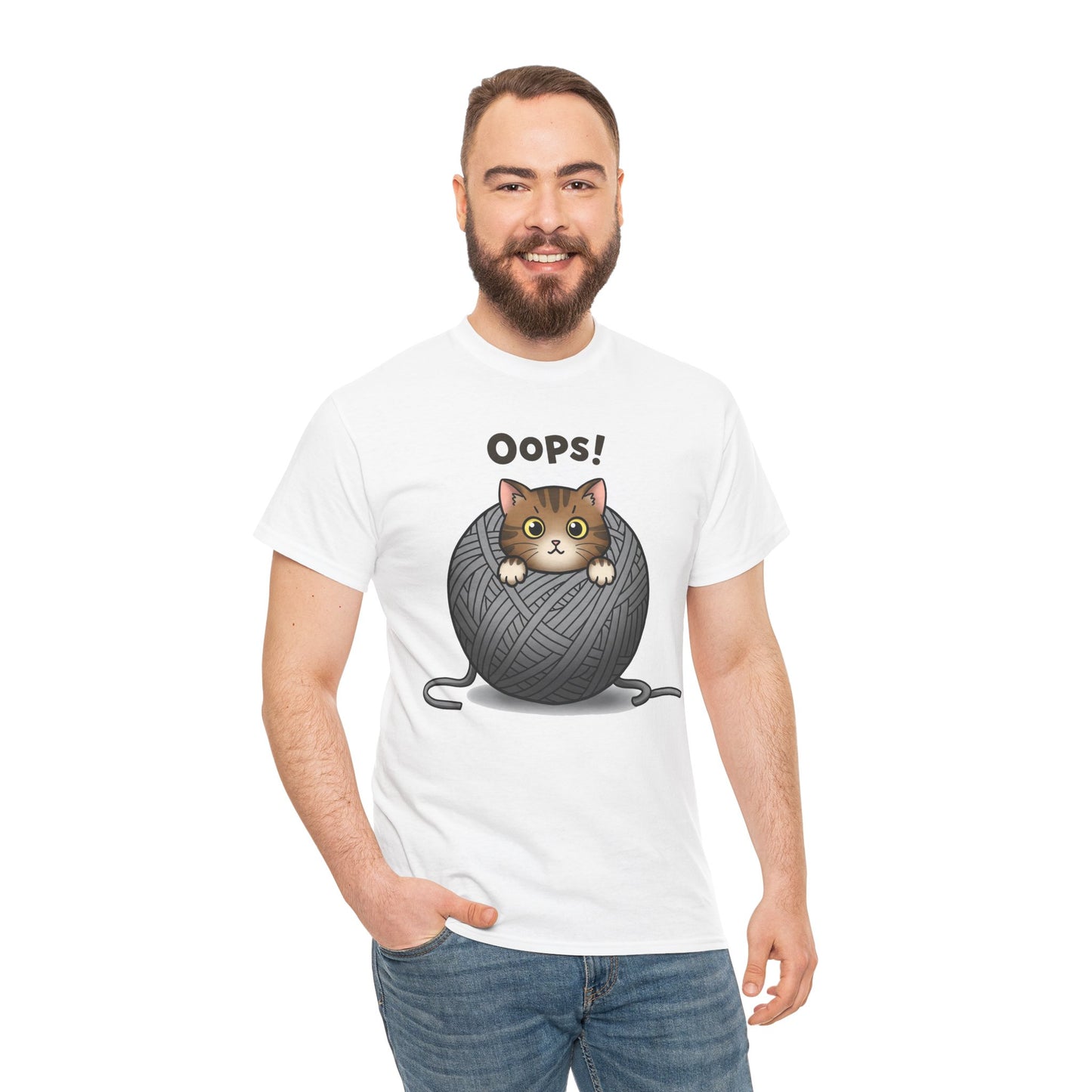Cotton Tee with Cute Cat Design - 'Oops!' Humor for Cat Lovers