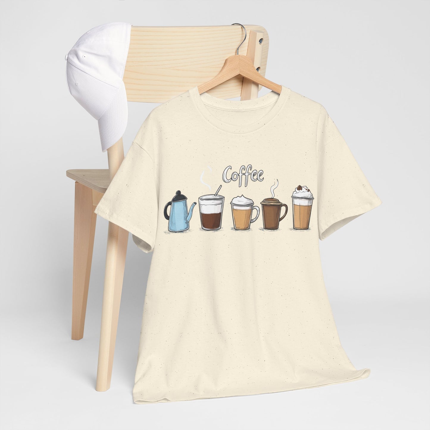 Coffee Cup Pattern Unisex Heavy Cotton Tee - Brewed Patterns Unisex Heavy Cotton Tee