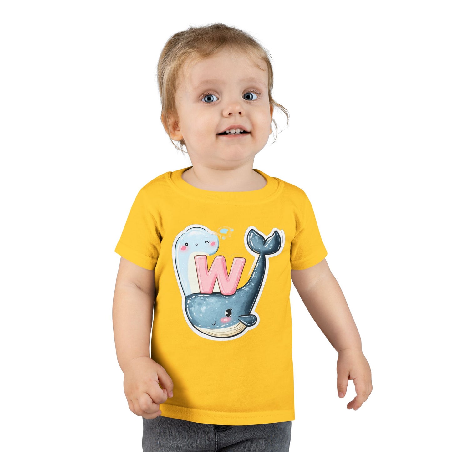 Cute Whale & Ghost Letter W Toddler T-Shirt – Fun Kids Apparel for Learning & Play