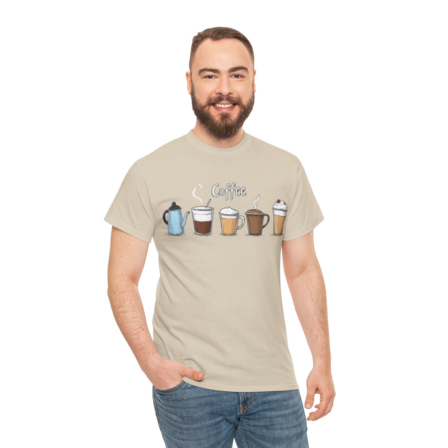 Coffee Cup Pattern Unisex Heavy Cotton Tee - Brewed Patterns Unisex Heavy Cotton Tee