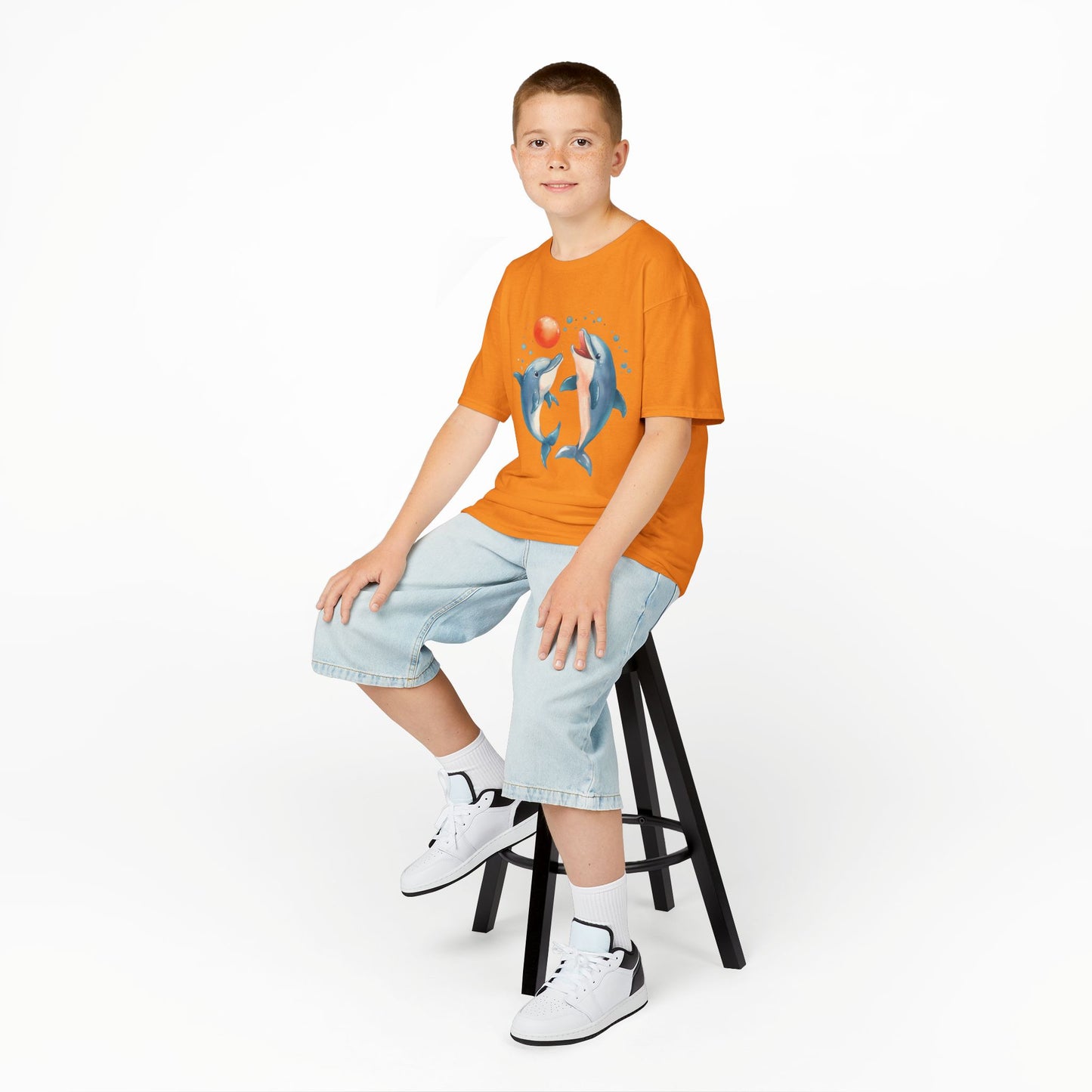 Playful Dolphins design Youth T-shirt- Unisex Youth Heavy Cotton™ Tee