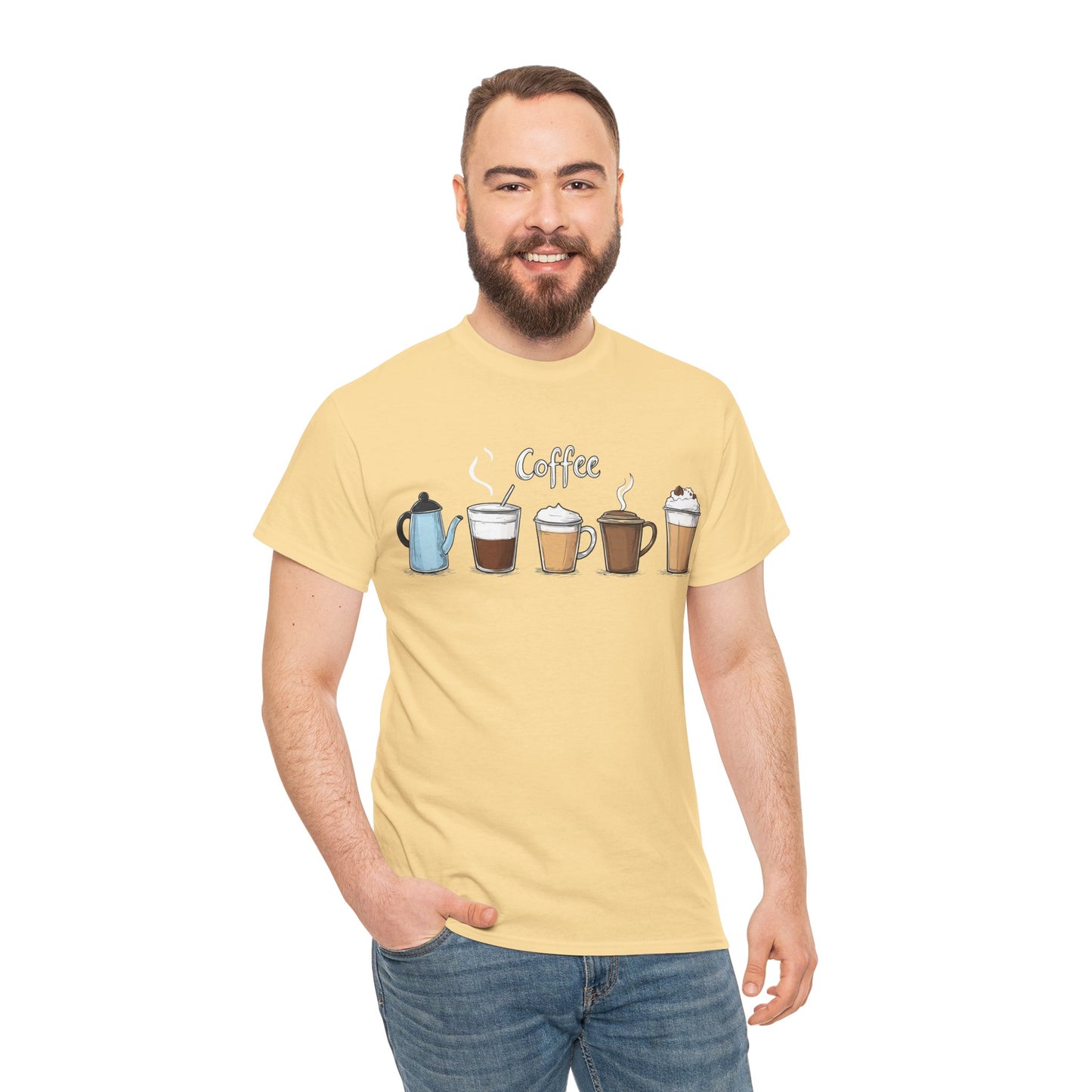 Coffee Cup Pattern Unisex Heavy Cotton Tee - Brewed Patterns Unisex Heavy Cotton Tee