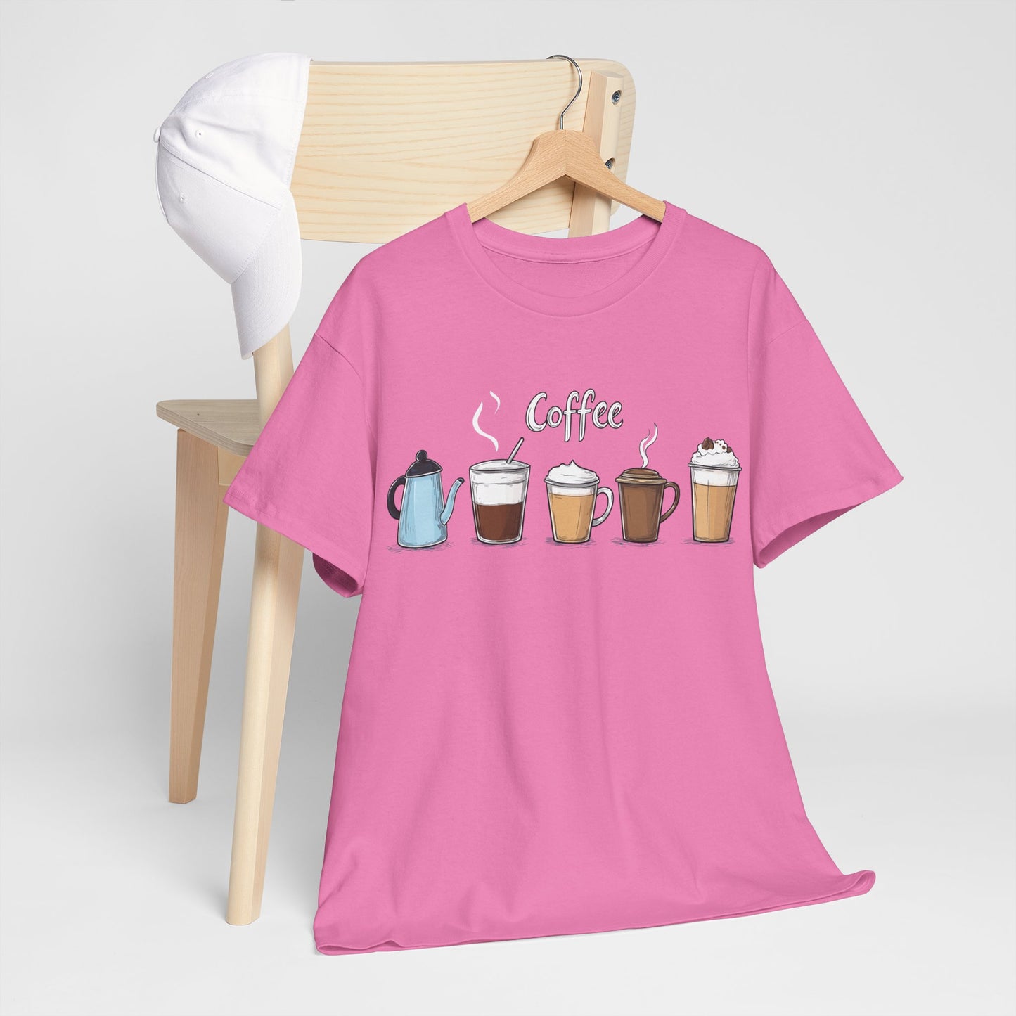 Coffee Cup Pattern Unisex Heavy Cotton Tee - Brewed Patterns Unisex Heavy Cotton Tee