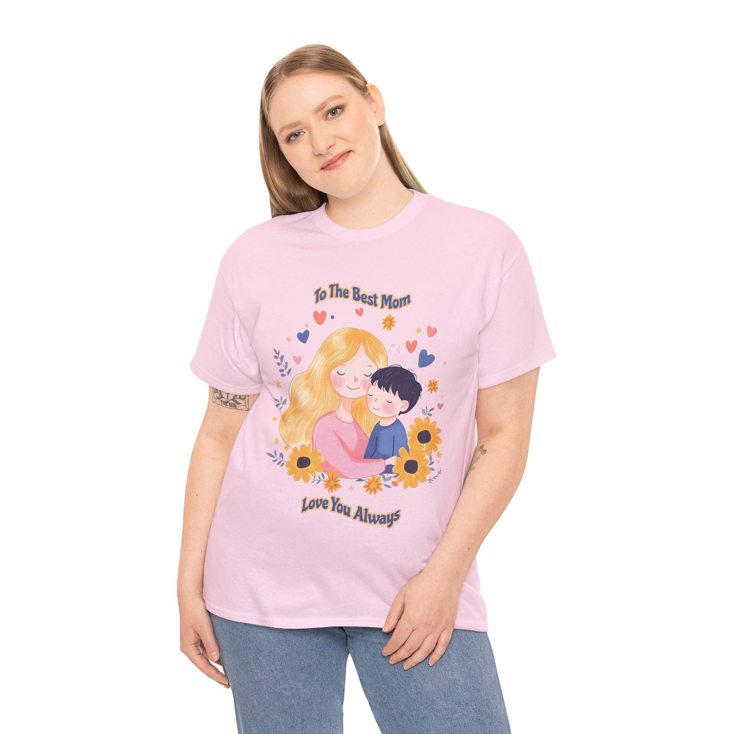 Mother & Child Love Heavy Cotton Tee - Floral Design T-Shirt - Mother's day Gift - Birthday Gift for Mom