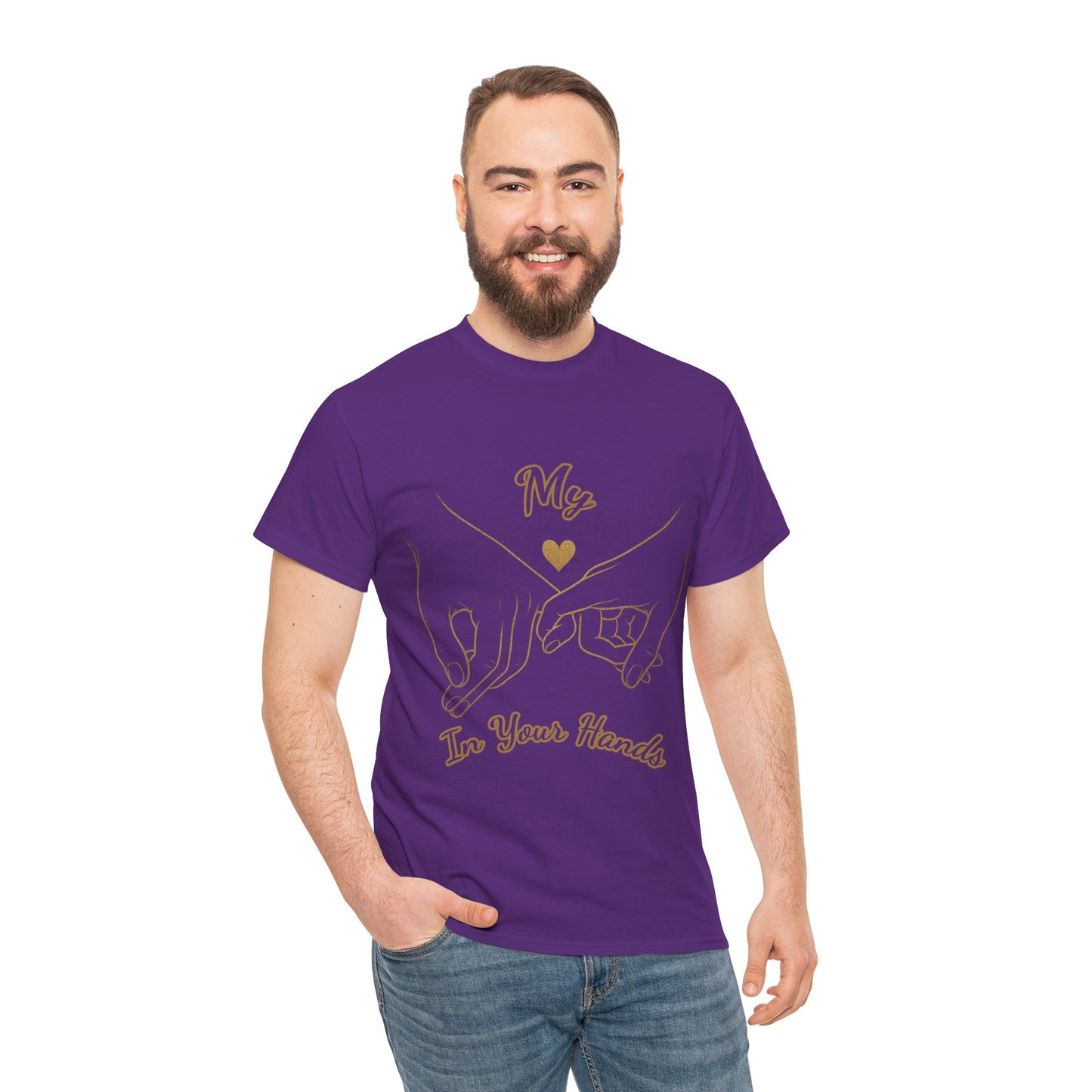 Cute Couples Unisex Heavy Cotton Tee - 'My Heart in Your Hands' design T-shirt