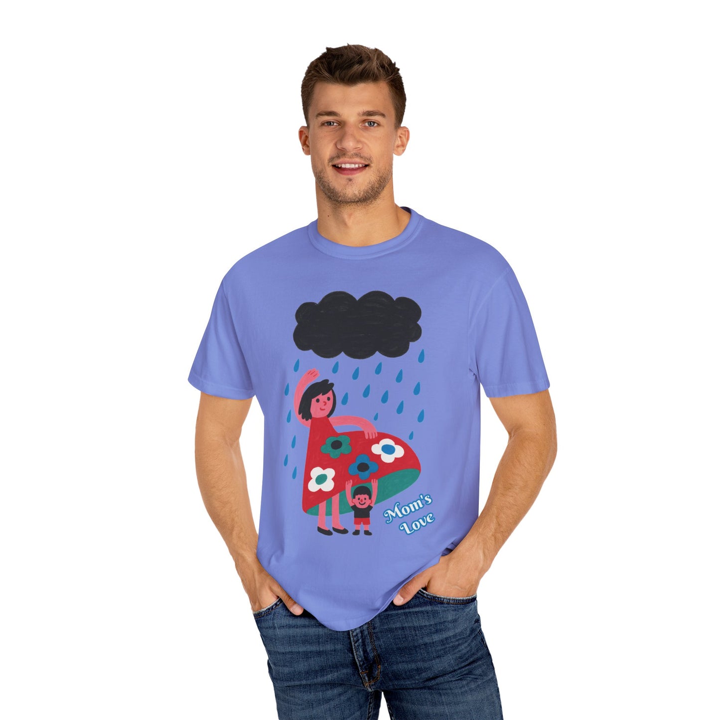 Colorful Rainy Day Unisex T-Shirt - Whimsical Design Featuring Flowers & Clouds - Mother's day Gift - Birthday Gift