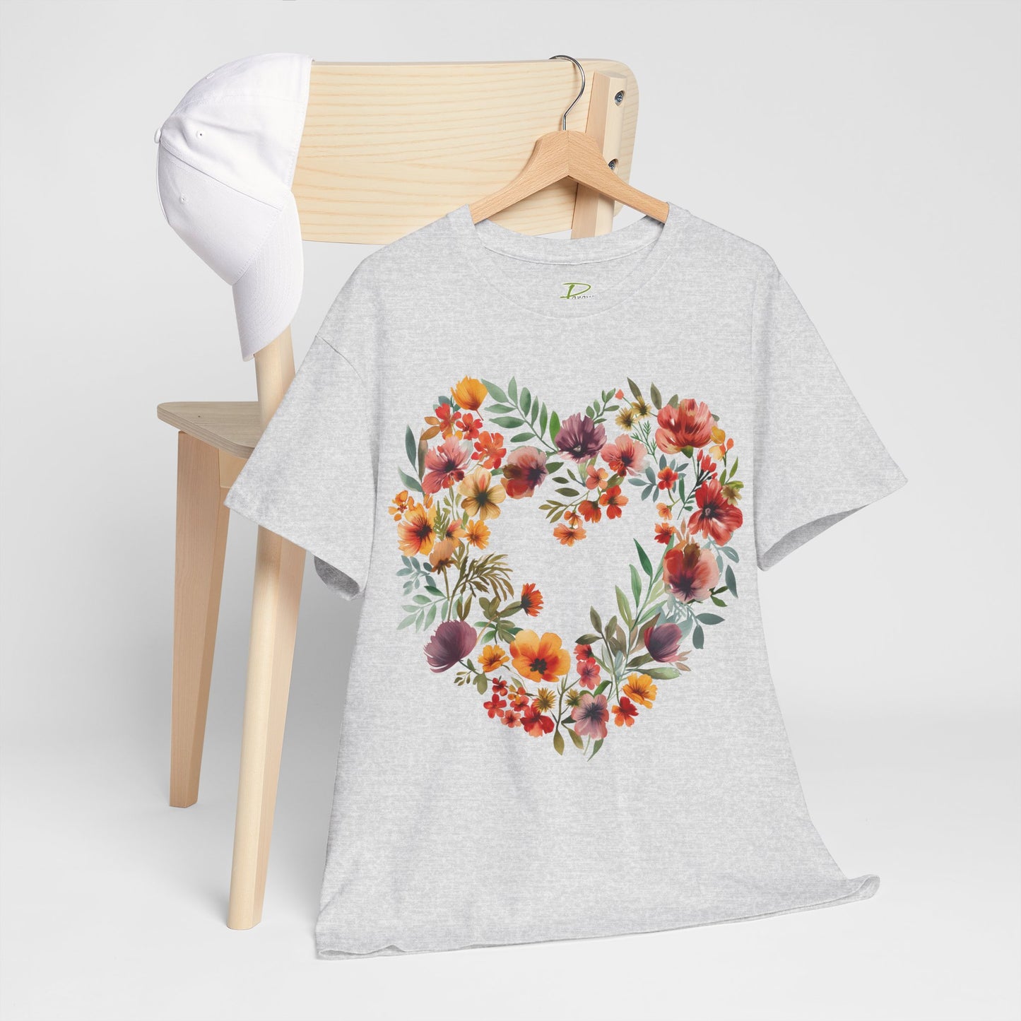 Women's Heavy Cotton Tee - Floral Heart Unisex T-Shirt