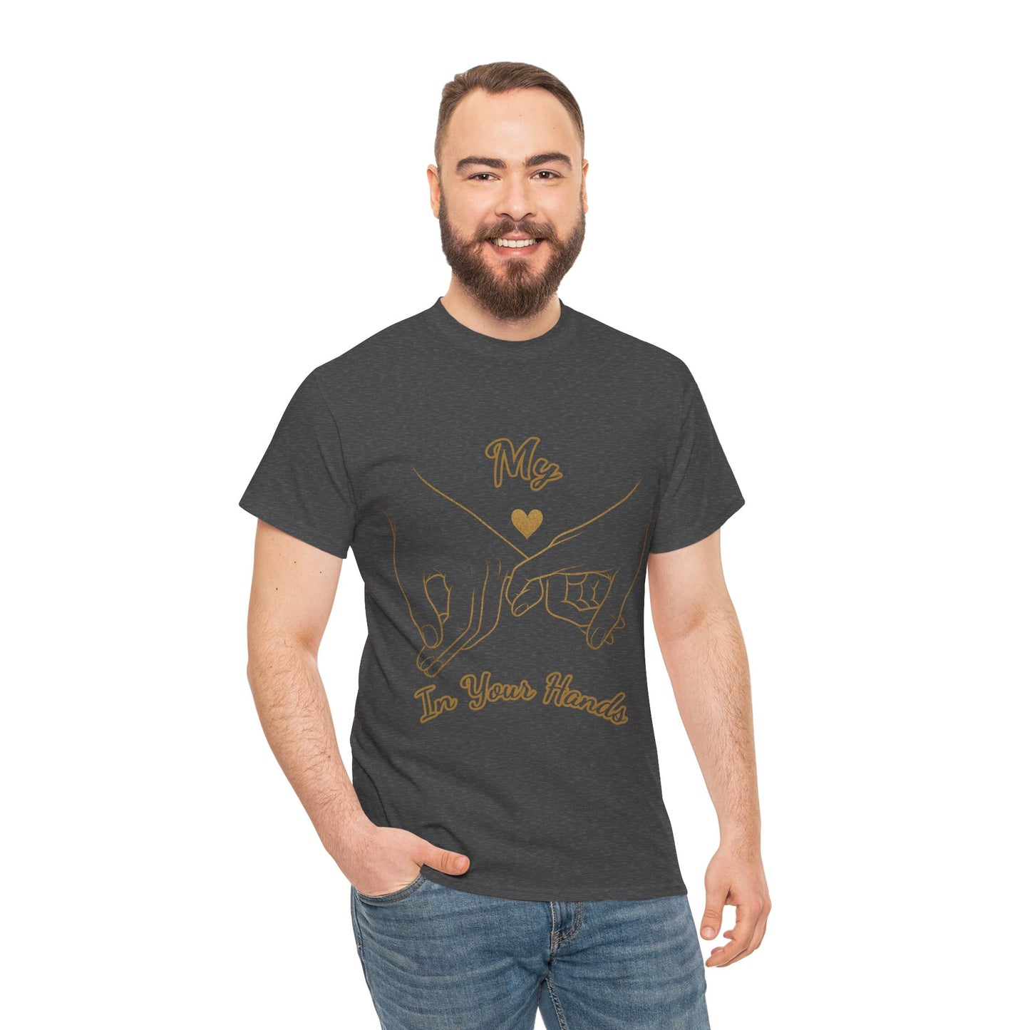 Cute Couples Unisex Heavy Cotton Tee - 'My Heart in Your Hands' design T-shirt