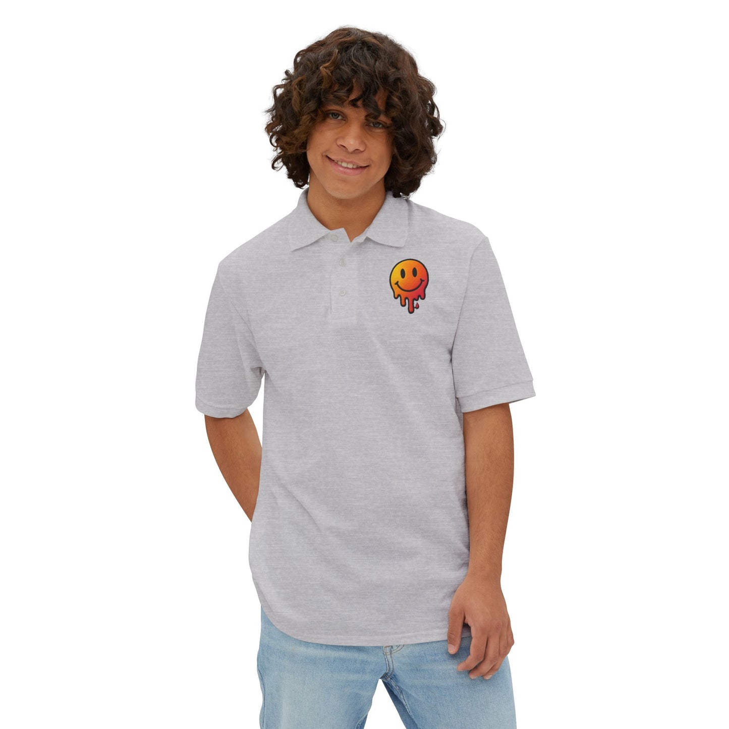 Smiley Face Men's Piqué Polo - Casual and Trendy Graphic Polo Shirt