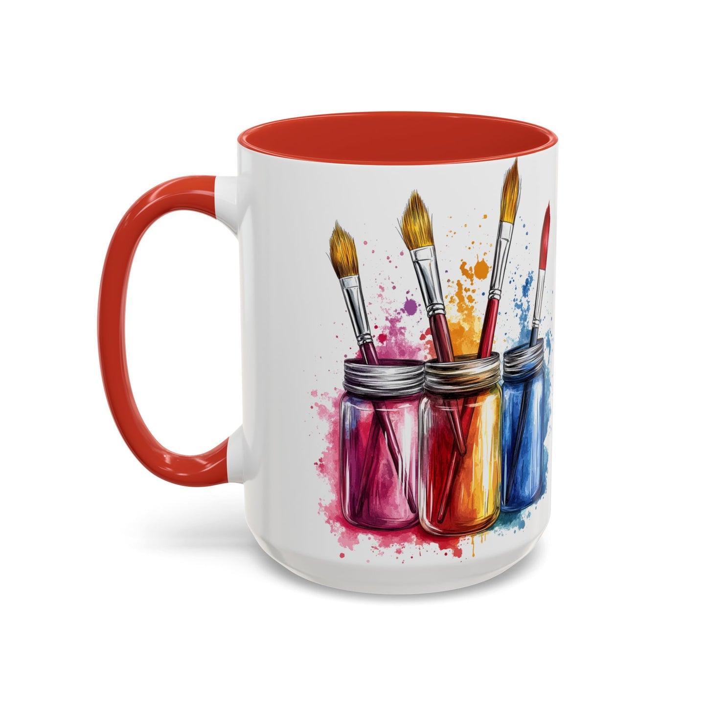 Paint Brushes Design Tea Cup - Accent Watercolor Coffee Mug, (11, 15oz)