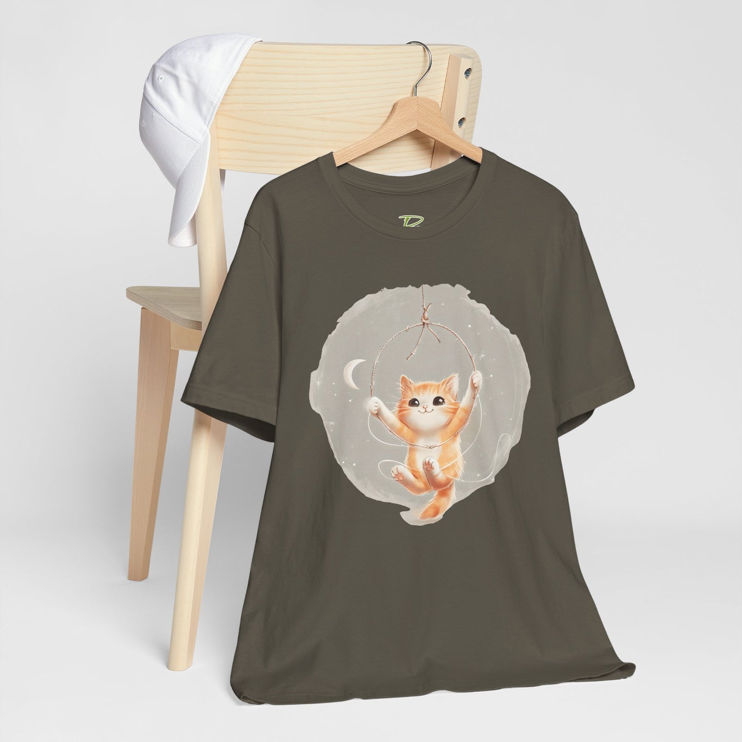 Cute Smiling Cat Cartoon T-shirt - Lightweight Fabric Tee