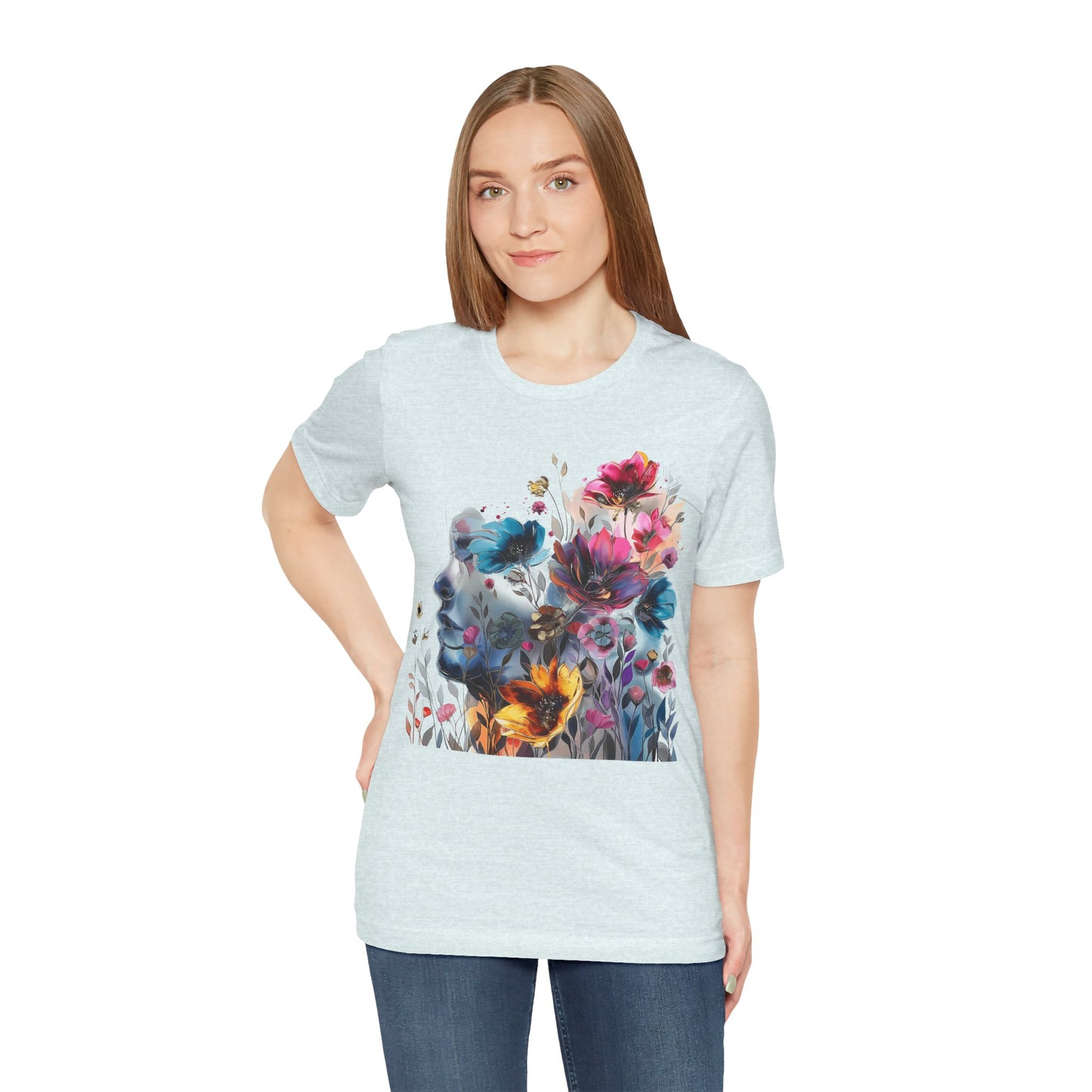 Floral Watercolor T-shirt for Women - Vibrant Artistic Tee - Lightweight Fabric Tee