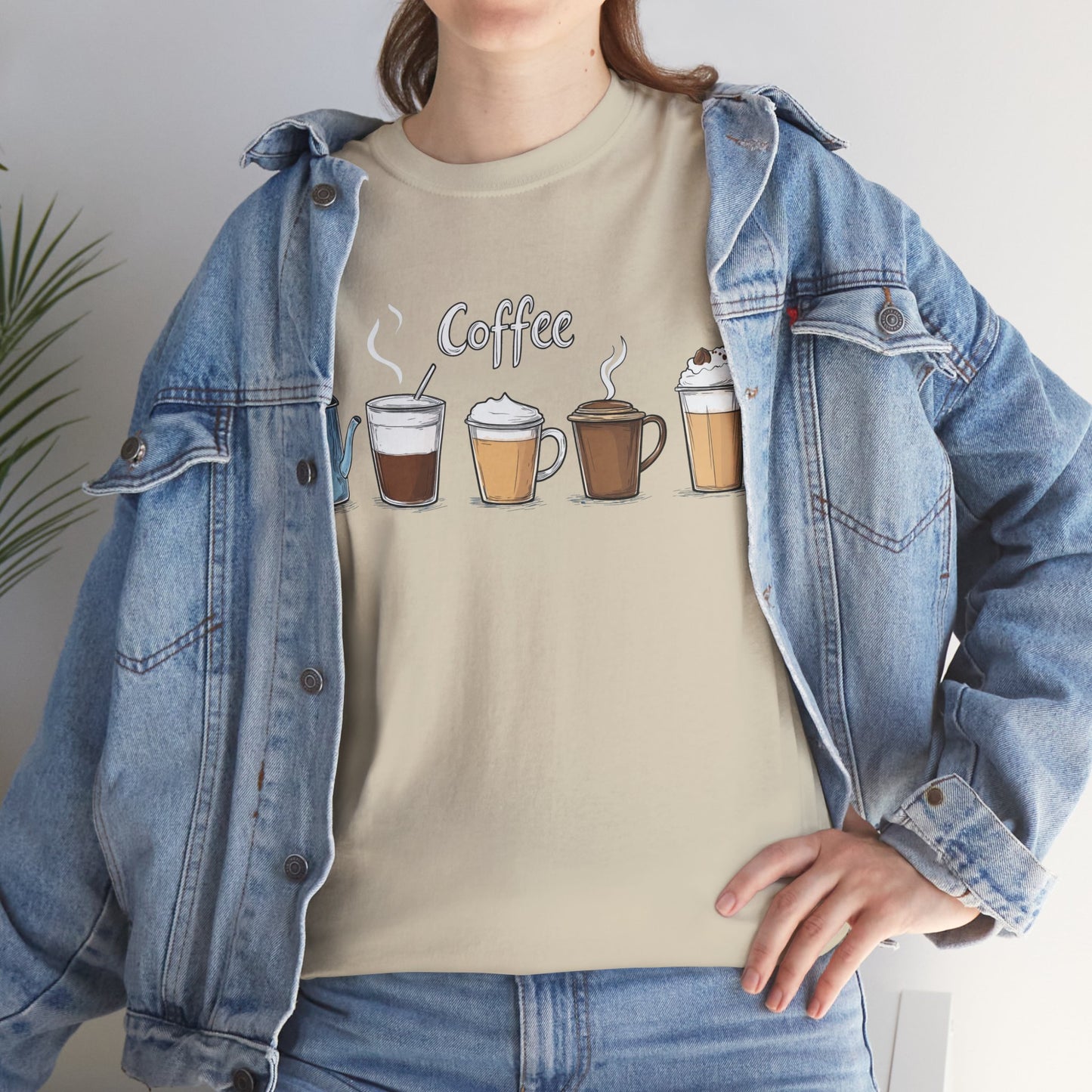 Coffee Cup Pattern Unisex Heavy Cotton Tee - Brewed Patterns Unisex Heavy Cotton Tee
