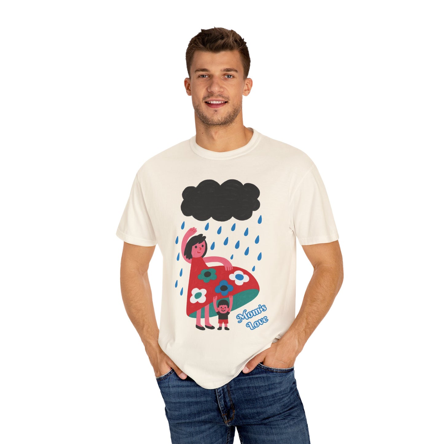 Colorful Rainy Day Unisex T-Shirt - Whimsical Design Featuring Flowers & Clouds - Mother's day Gift - Birthday Gift