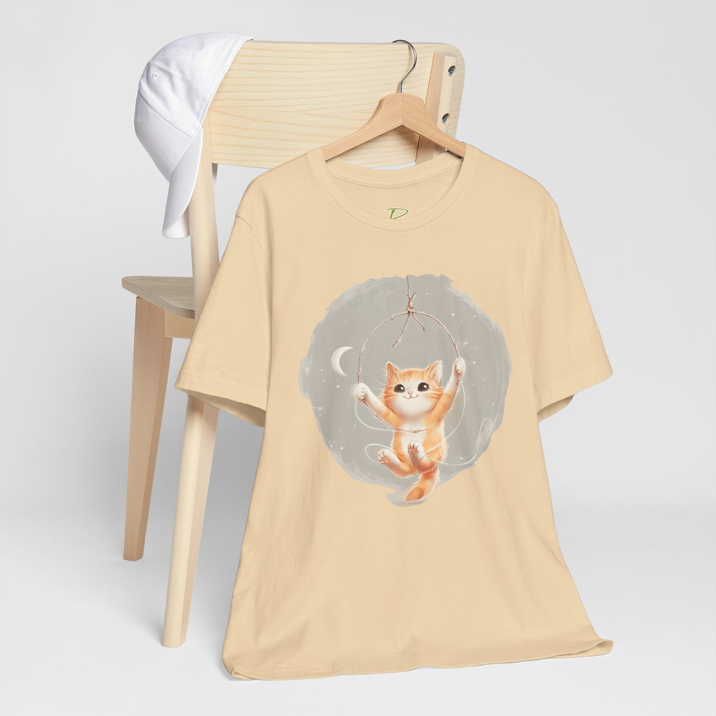Cute Smiling Cat Cartoon T-shirt - Lightweight Fabric Tee