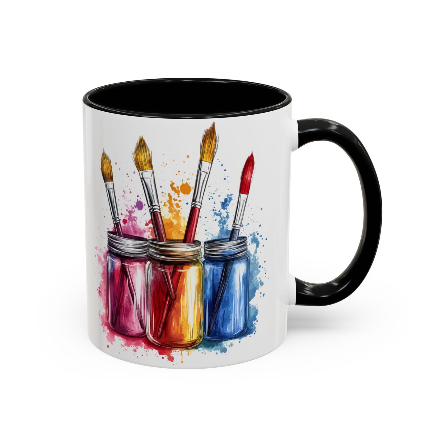 Paint Brushes Design Tea Cup - Accent Watercolor Coffee Mug, (11, 15oz)