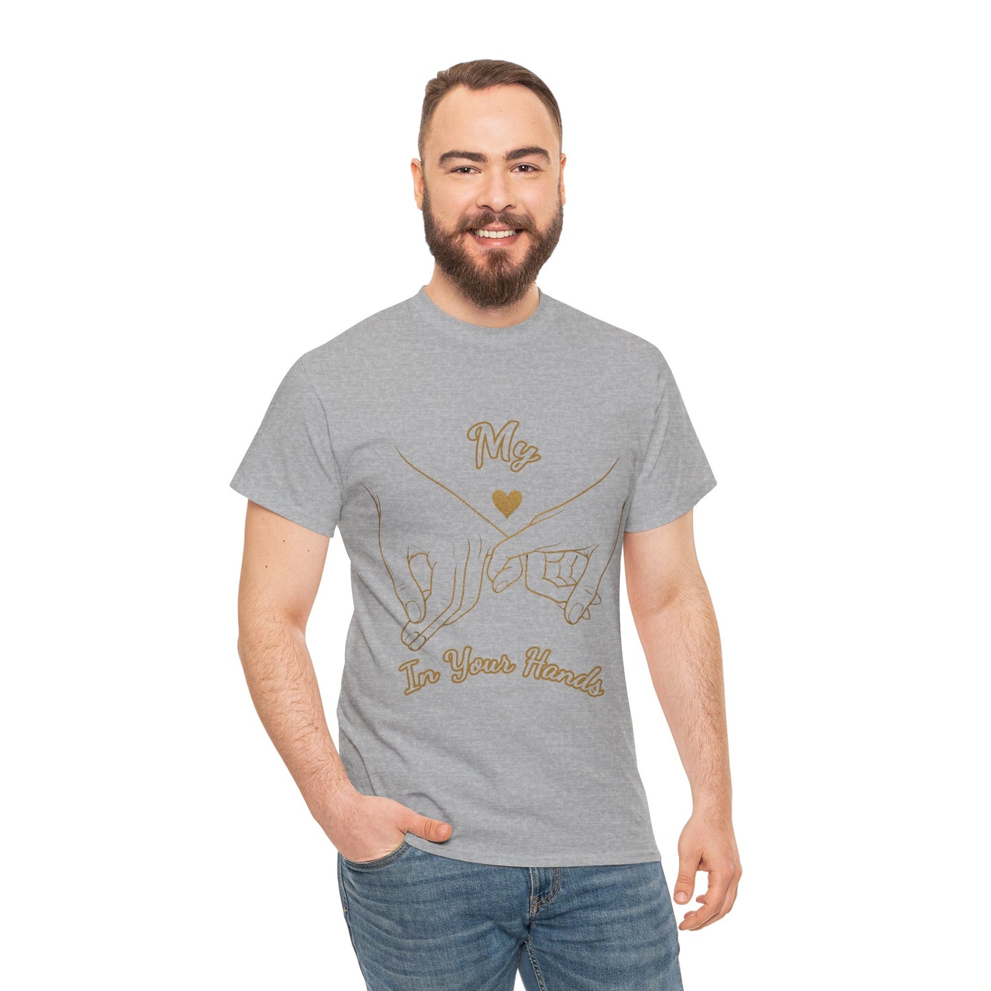 Cute Couples Unisex Heavy Cotton Tee - 'My Heart in Your Hands' design T-shirt