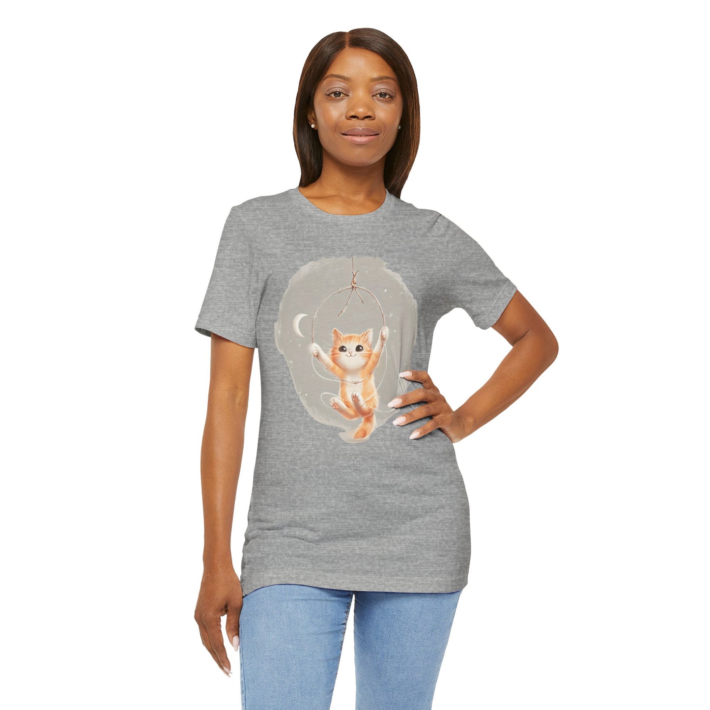 Cute Smiling Cat Cartoon T-shirt - Lightweight Fabric Tee