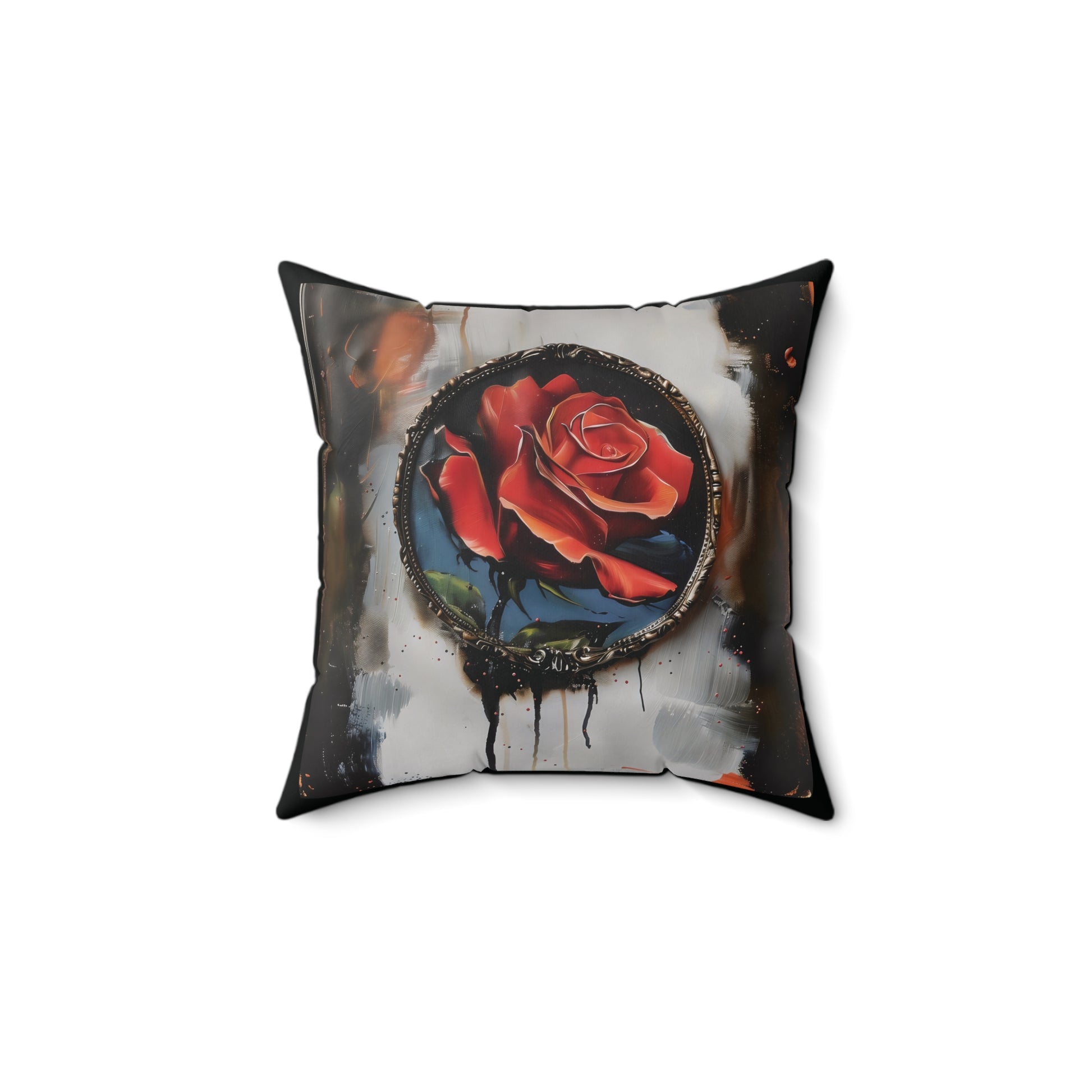 Beautiful red rose floral cushion on black fabric – small square throw pillow for living rooms, bedrooms, or reading nooks. Ideal for gothic chic, floral décor lovers, or modern home styling. A cozy and stylish gift for those who love rose-themed home accessories.