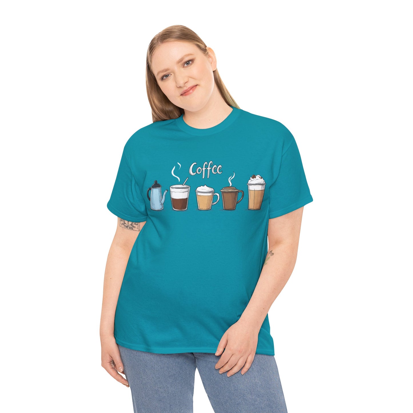 Coffee Cup Pattern Unisex Heavy Cotton Tee - Brewed Patterns Unisex Heavy Cotton Tee