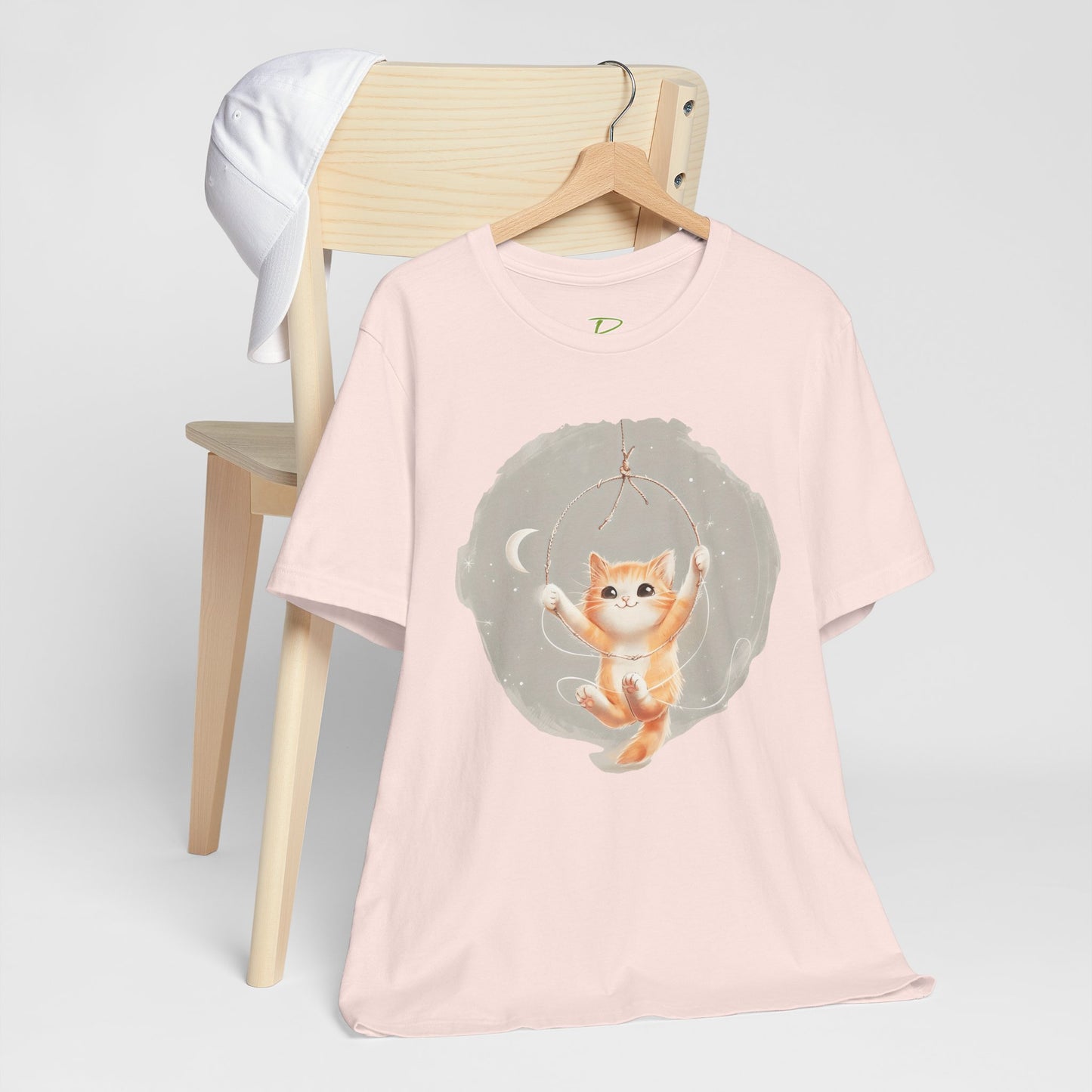 Cute Smiling Cat Cartoon T-shirt - Lightweight Fabric Tee