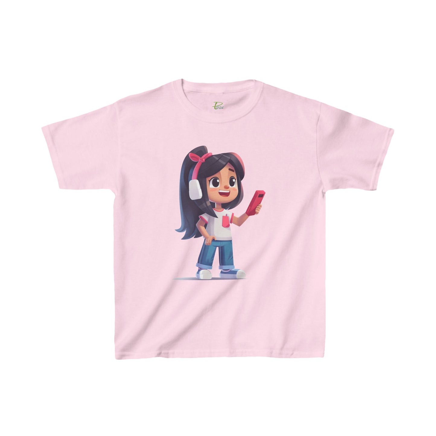 Youth Heavy Cotton™ Tee - Youth Heavy Cotton™ Tee with Design of Smiling Girl Holding a Red Phone