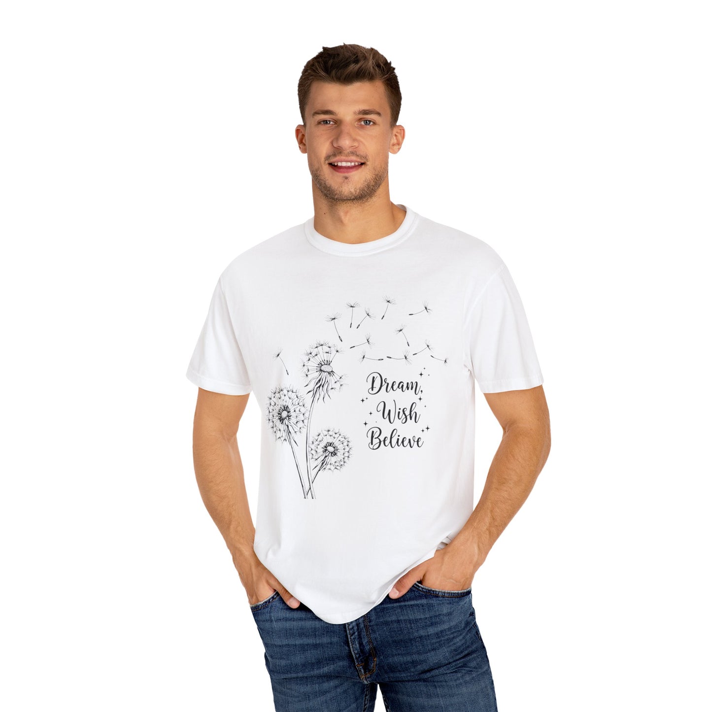 Inspirational Dandelion T-Shirt - Dream, Wish, Believe - Gift Tee