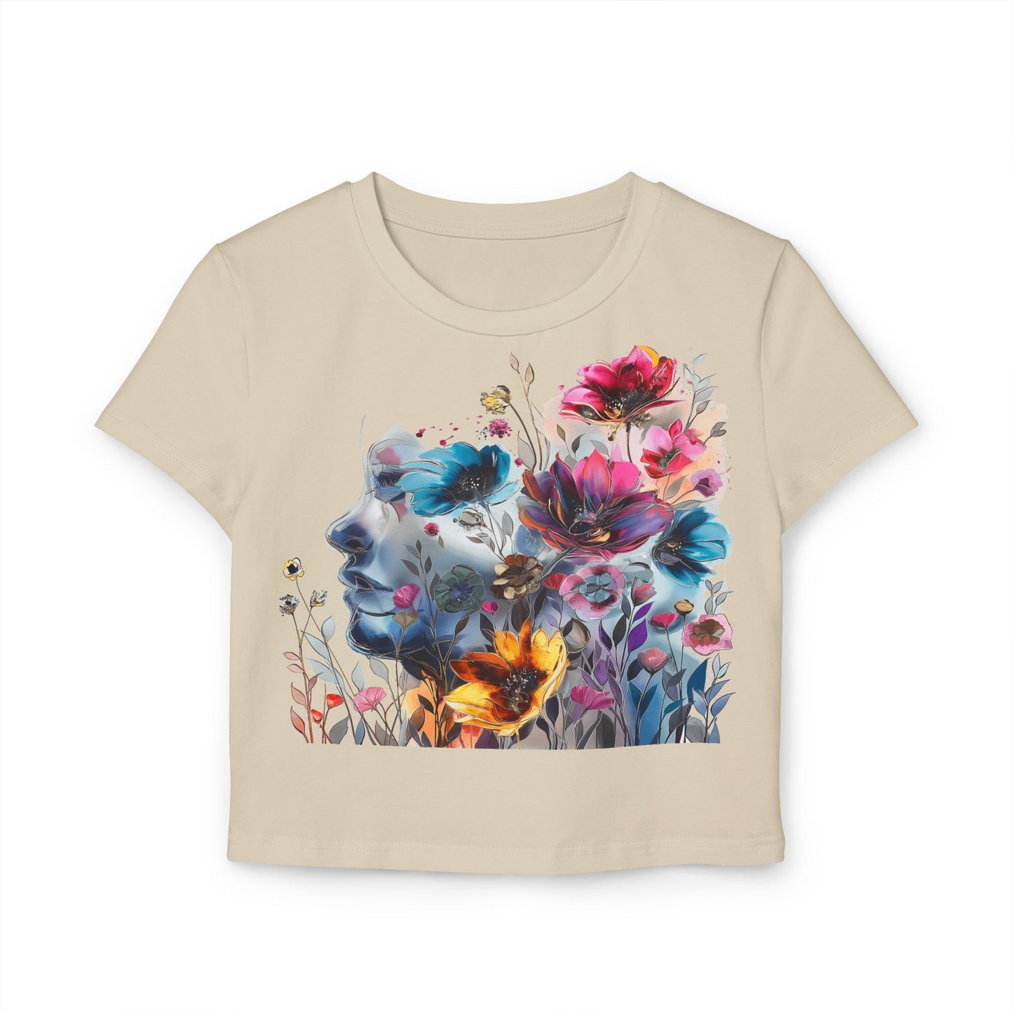 Floral Dreamscape Women Baby Tee - Artistic Short-Sleeve Top for Nature Lovers