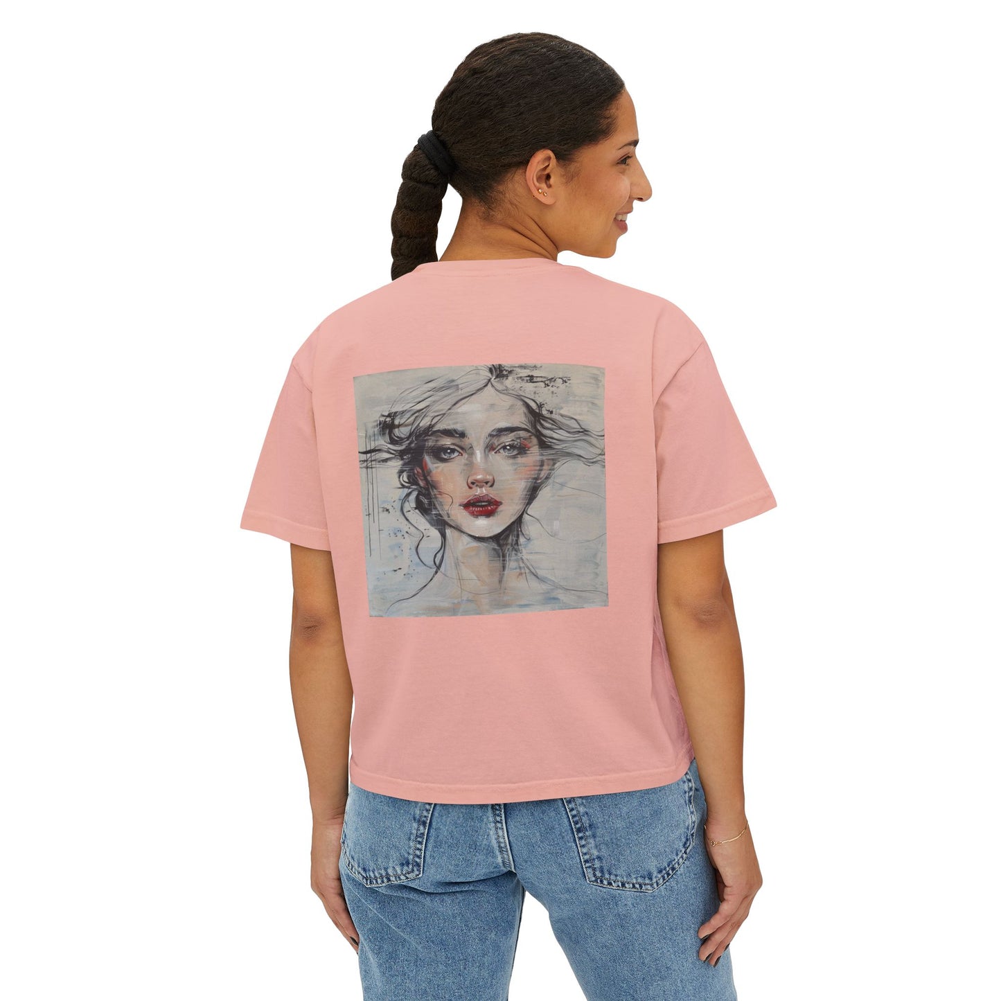 Artistic Women's Boxy Tee - Modern Graphic Top for Casual Style