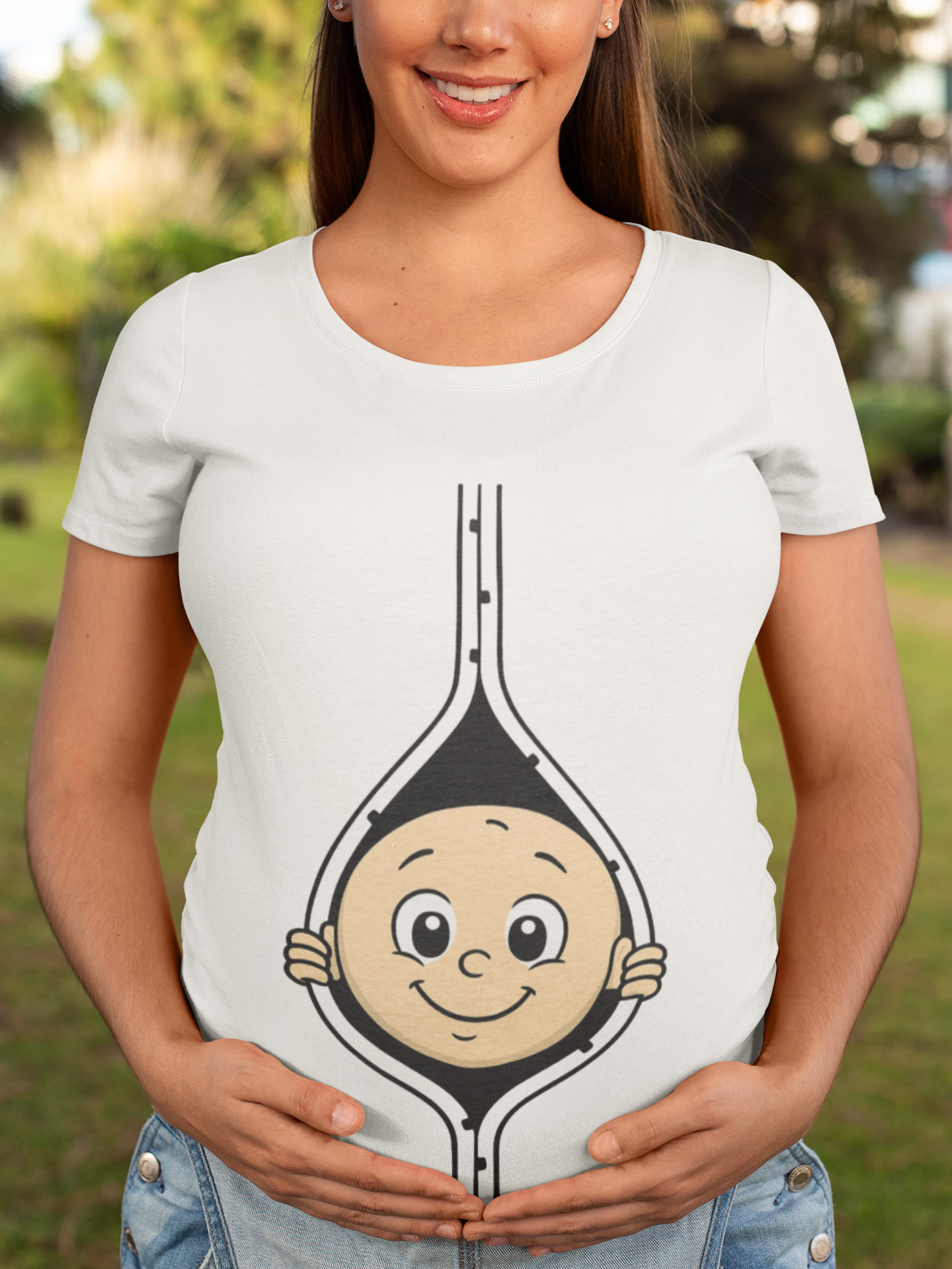 Cute Baby Face Cotton Tee - Fun Graphic T-Shirt for pregnant women