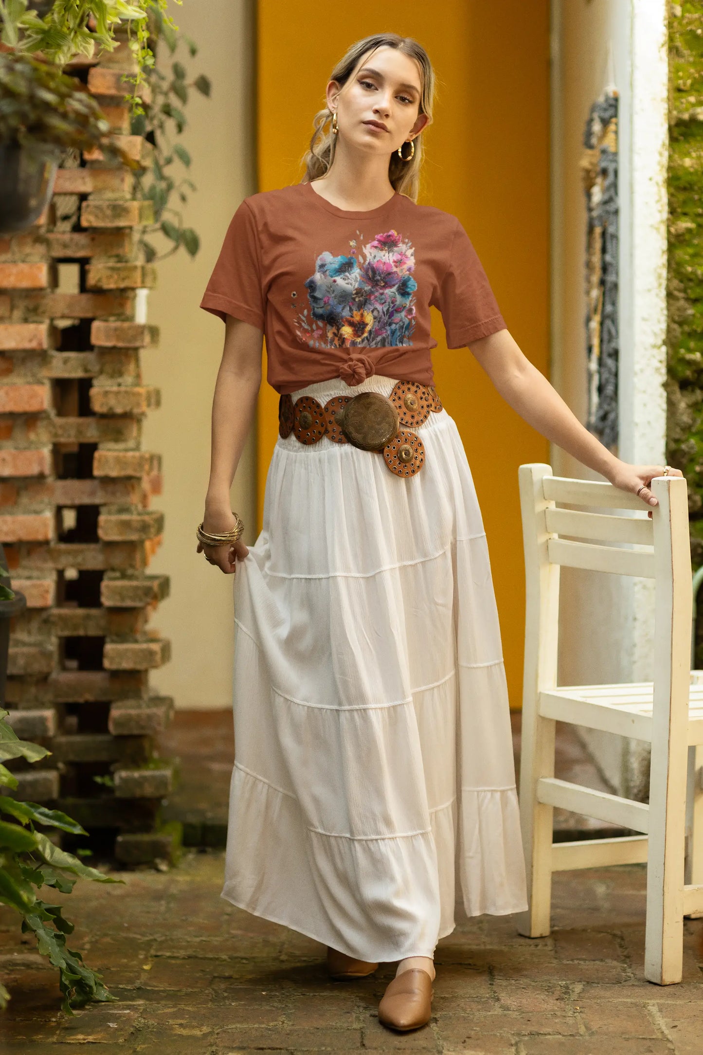 Floral Watercolor T-shirt for Women - Vibrant Artistic Tee - Lightweight Fabric Tee