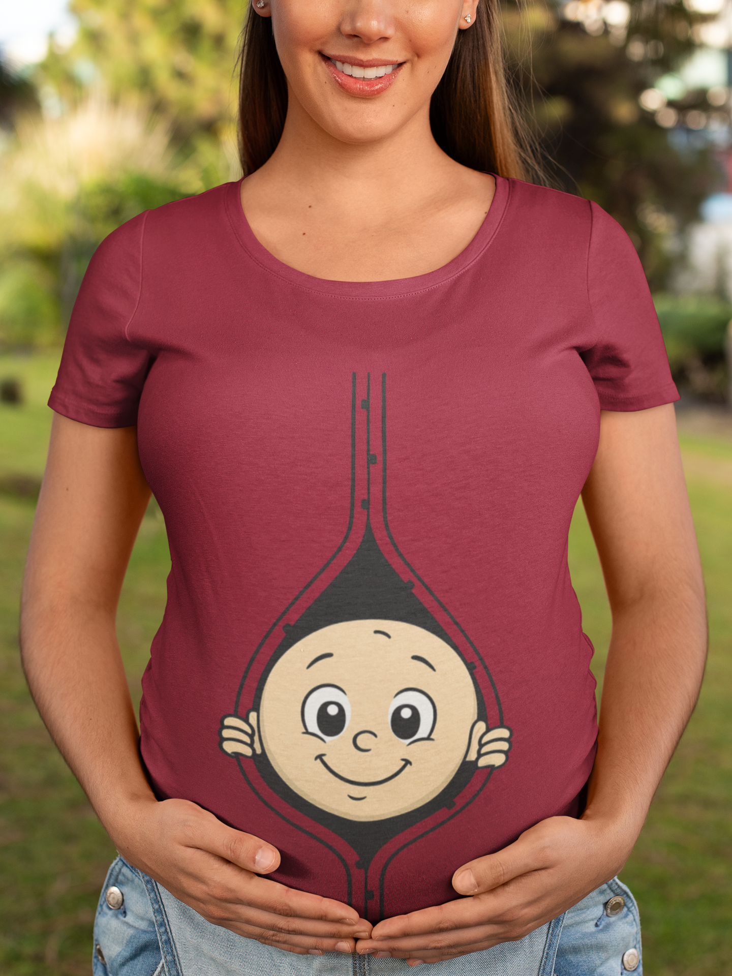 Cute Baby Face Cotton Tee - Fun Graphic T-Shirt for pregnant women