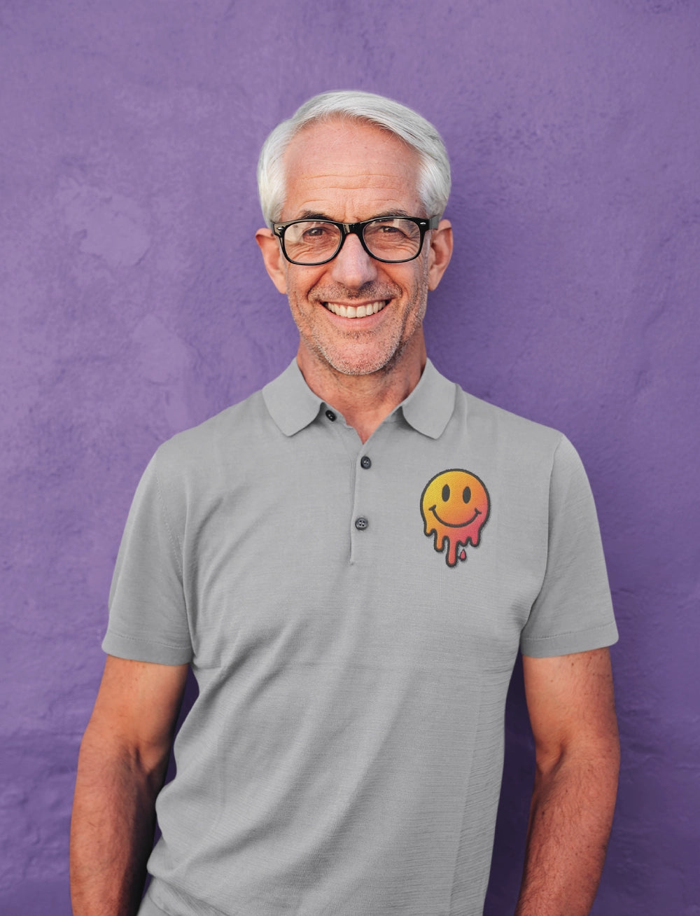Casual summer outfit with grey graphic polo t-shirt