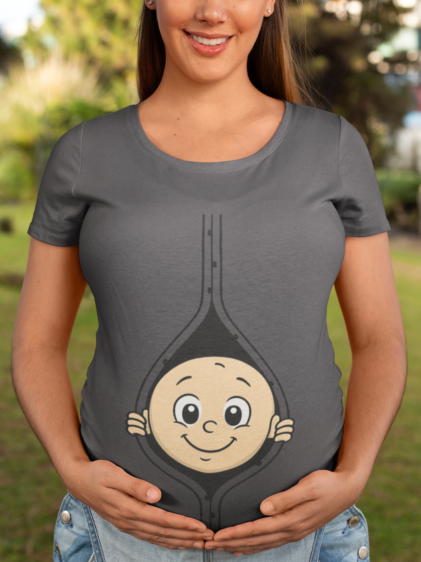 Cute Baby Face Cotton Tee - Fun Graphic T-Shirt for pregnant women