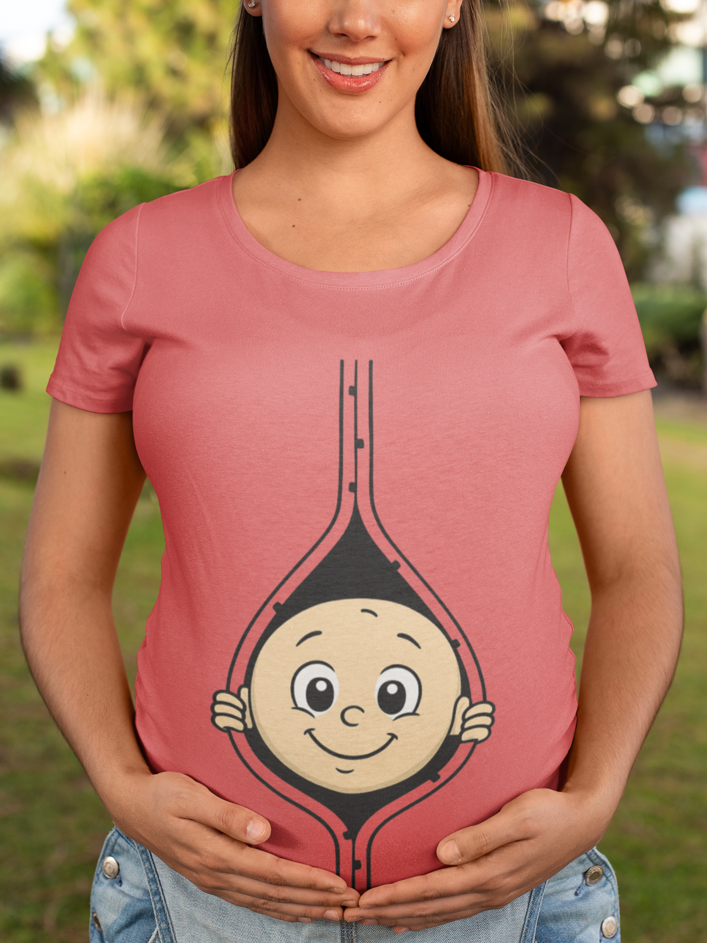 Cute Baby Face Cotton Tee - Fun Graphic T-Shirt for pregnant women