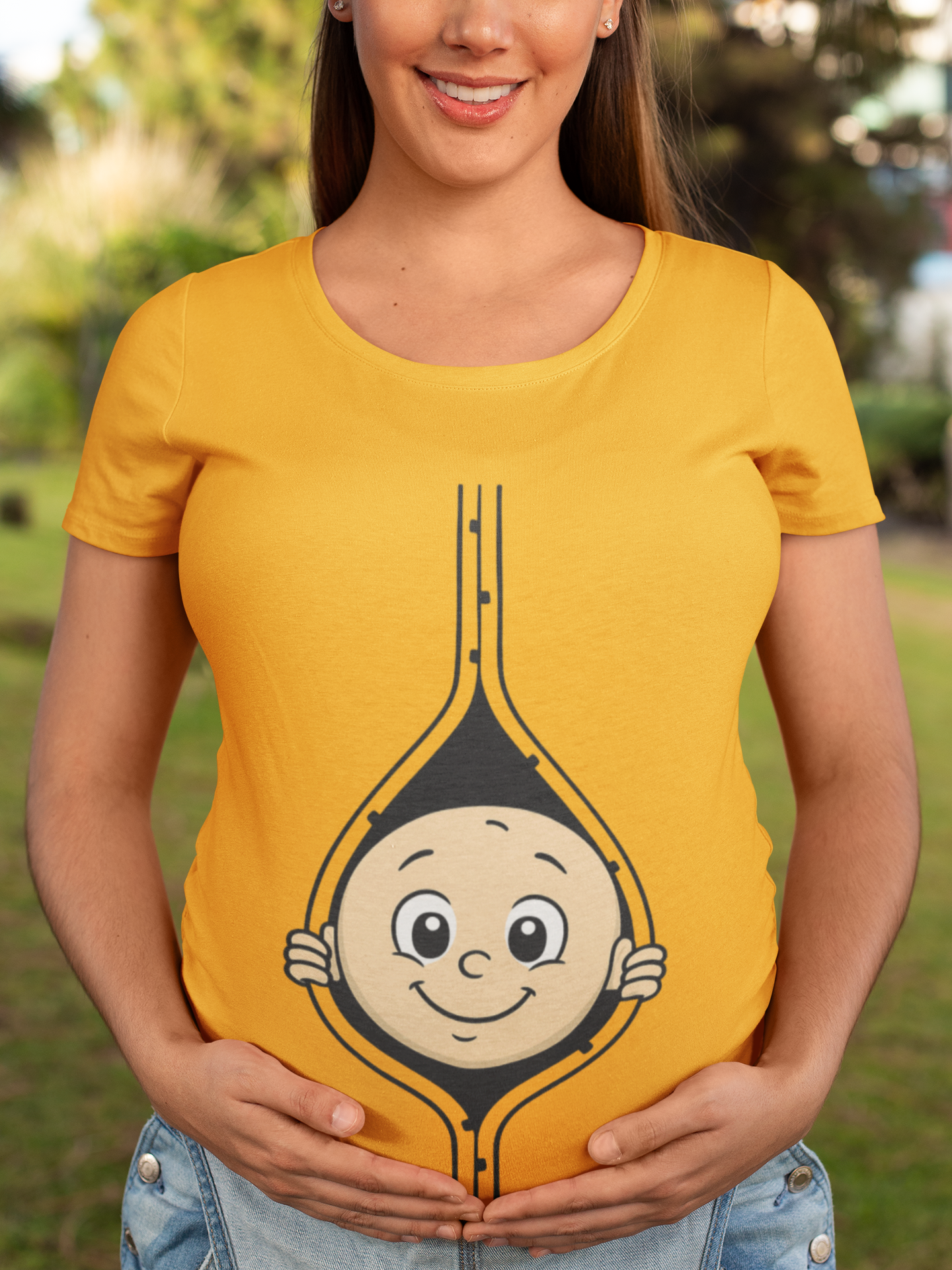 Cute Baby Face Cotton Tee - Fun Graphic T-Shirt for pregnant women