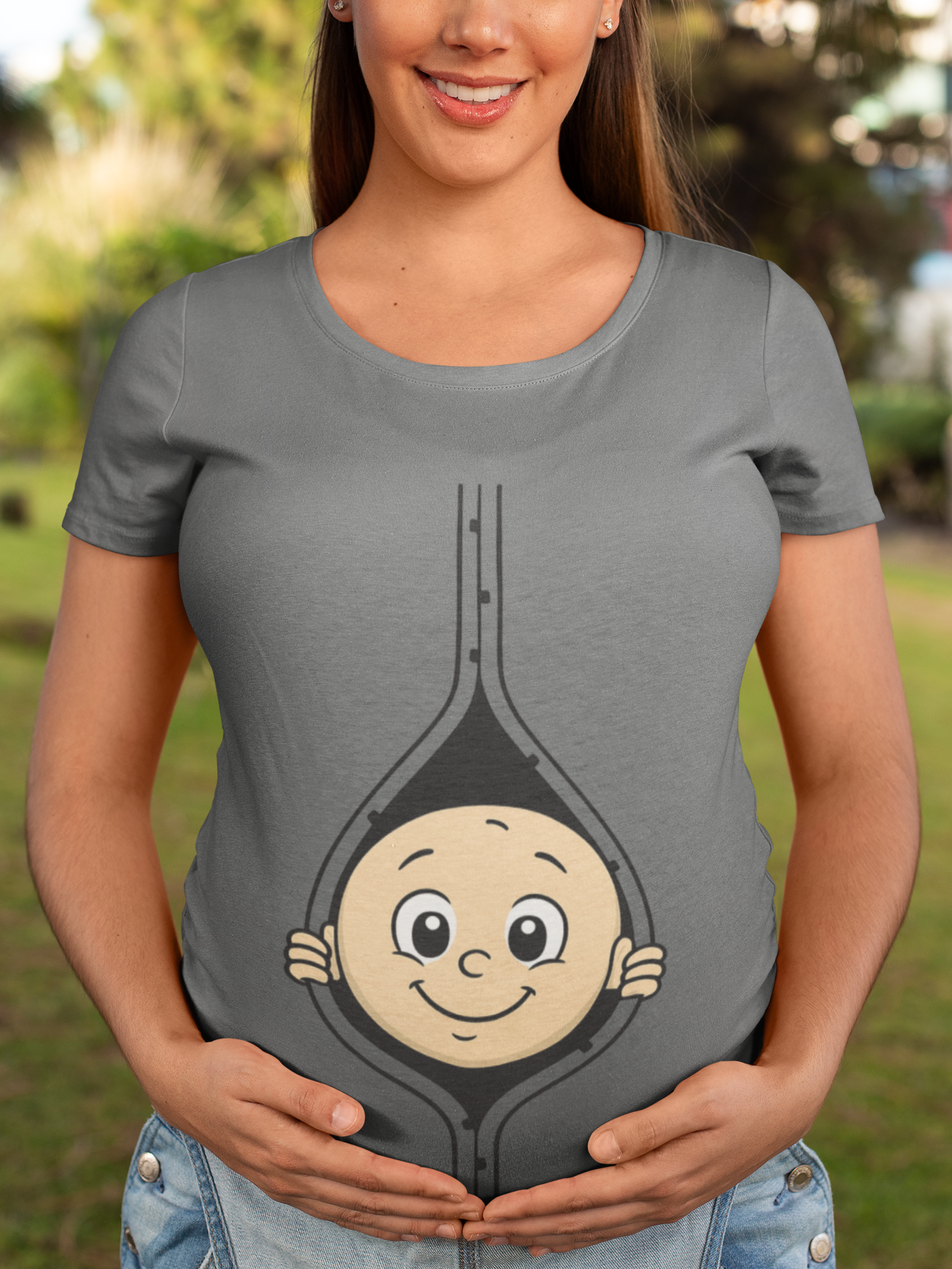 Cute Baby Face Cotton Tee - Fun Graphic T-Shirt for pregnant women