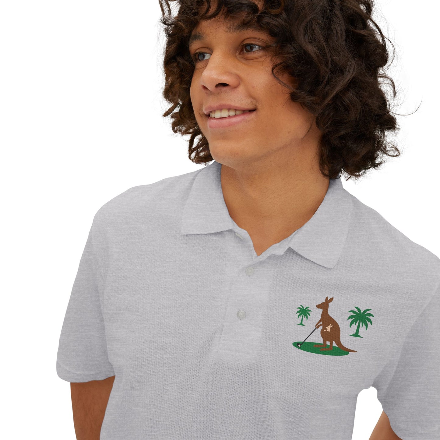 Breathable cotton kangaroo print polo for men’s golf wear